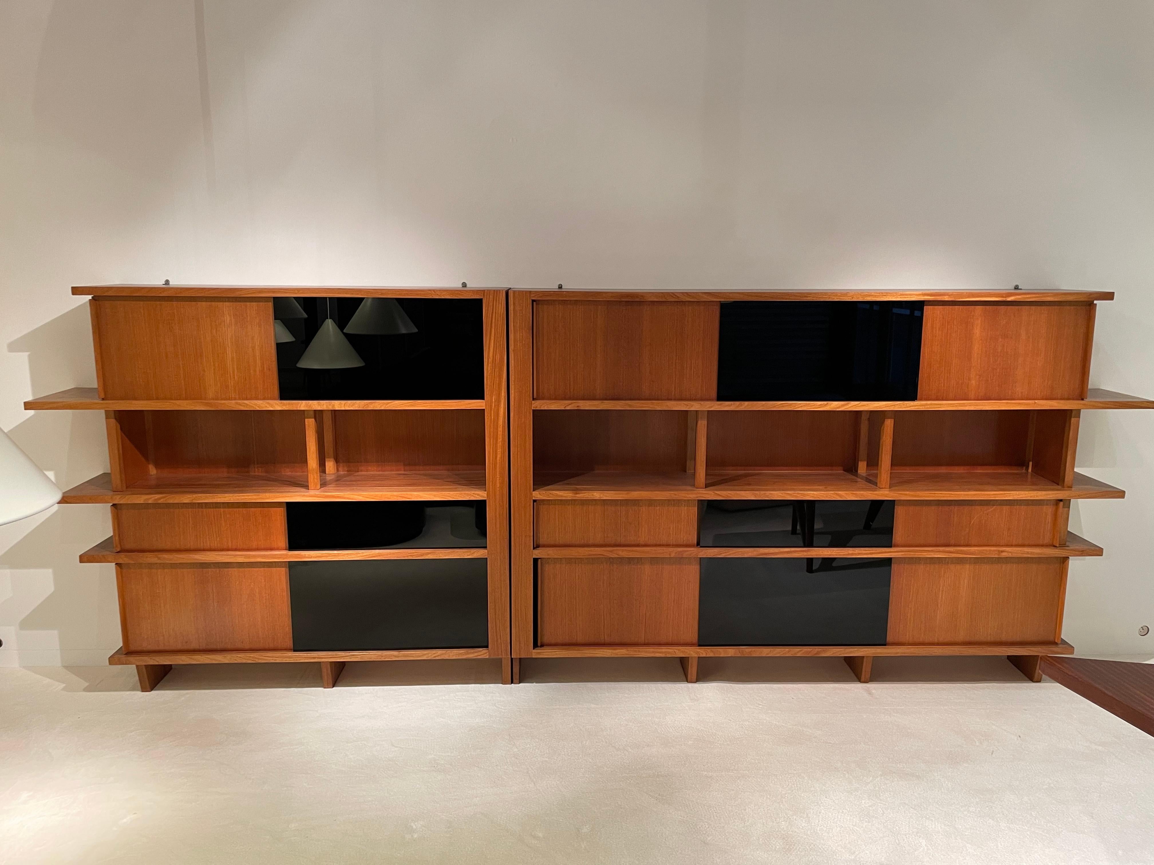 French Library in Walnut and Opaline Glass 1950 For Sale