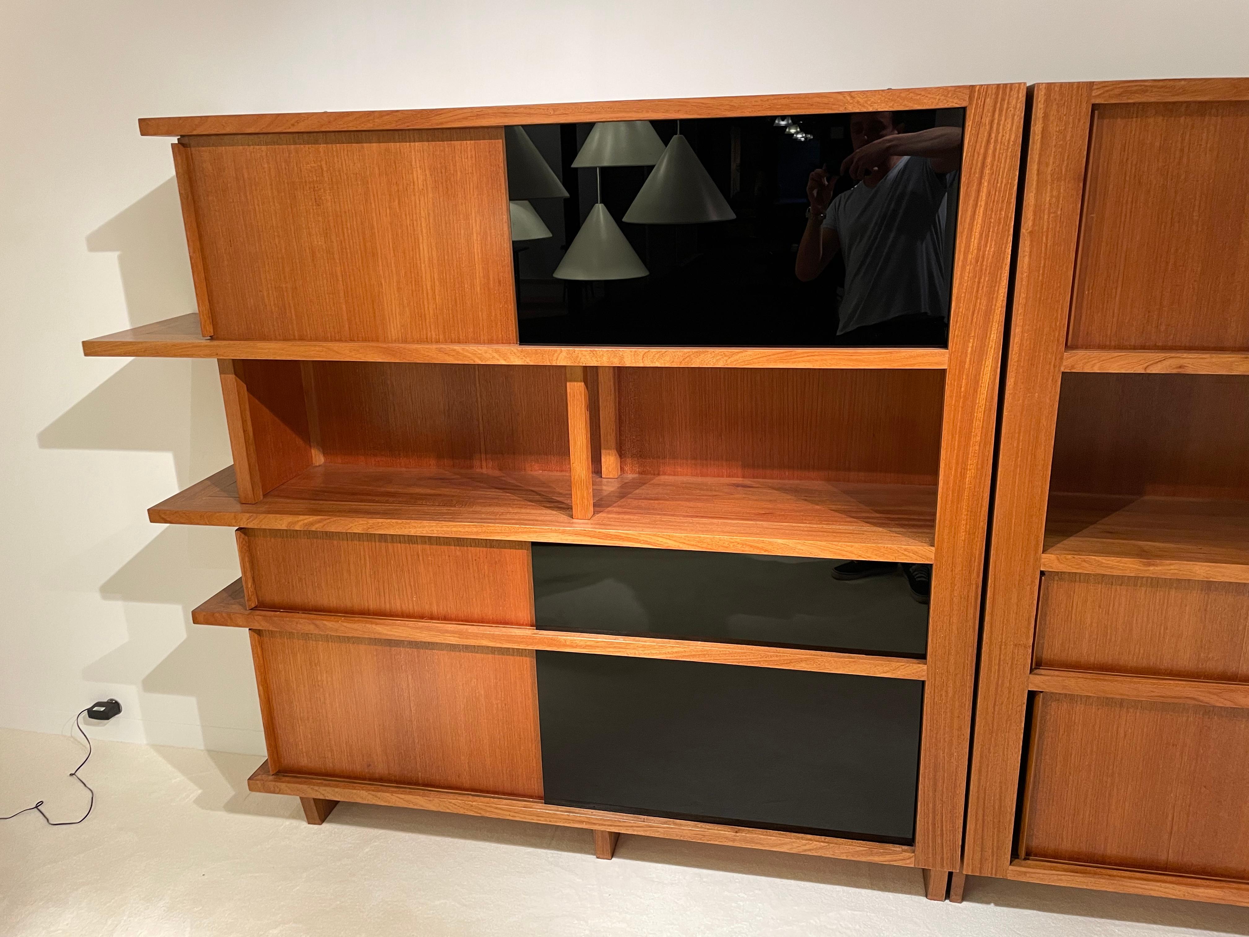 Library in Walnut and Opaline Glass 1950 In Good Condition For Sale In Saint-Ouen, FR