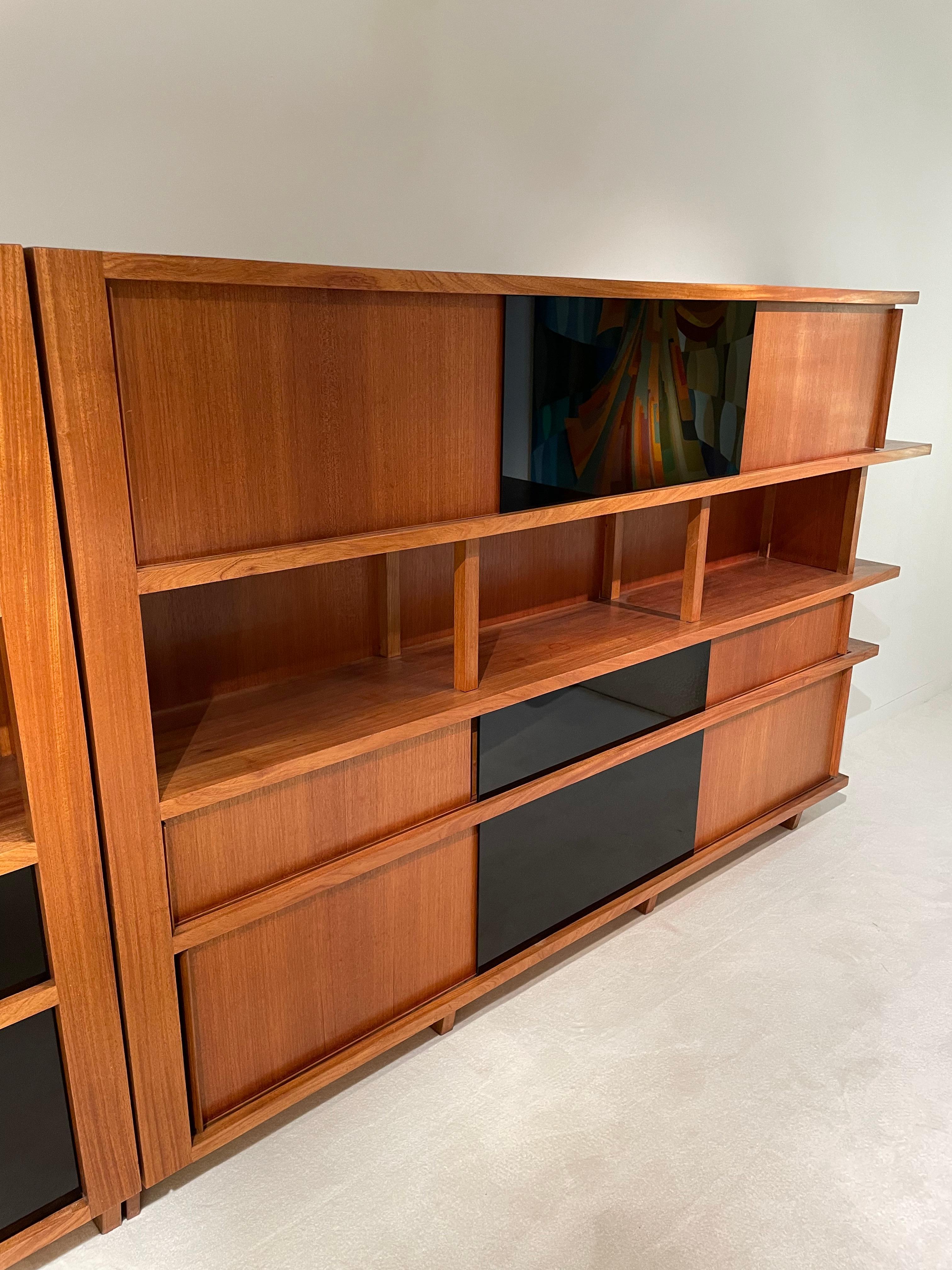20th Century Library in Walnut and Opaline Glass 1950 For Sale