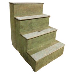 Escalera de biblioteca de madera lacada en verde, 4 peldaños, Italia