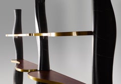 Sculptural Library "Natura" with Black Marble Columns and Ebony Shelves