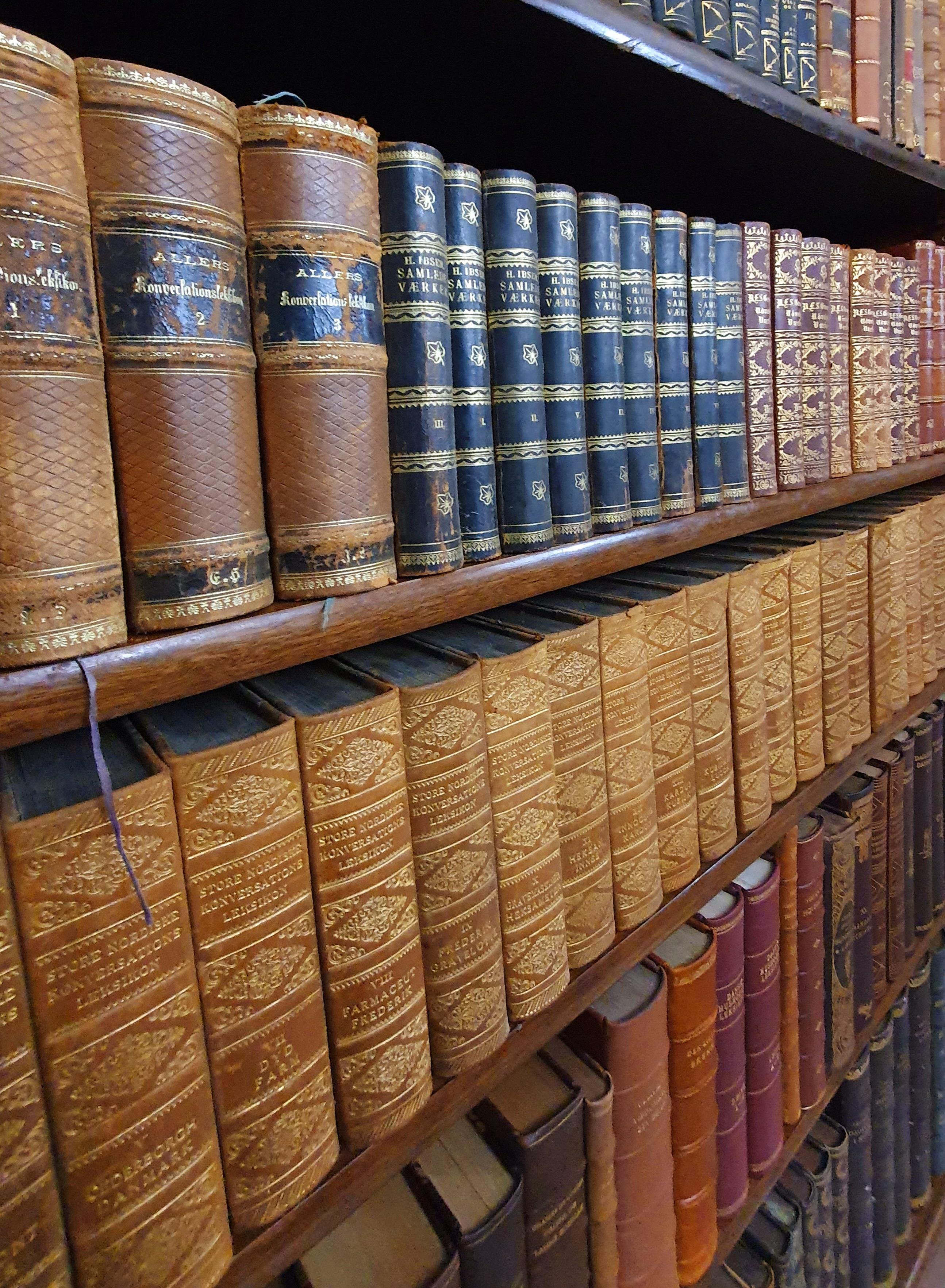 Bibliothèque de livres anciens reliés en cuir en vente 3