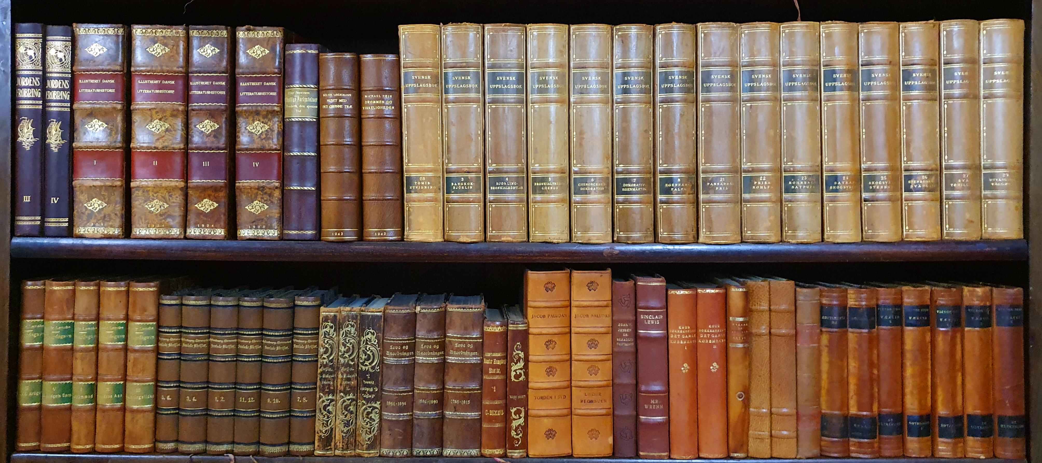 Danish Library of Antique Leatherbound Books For Sale