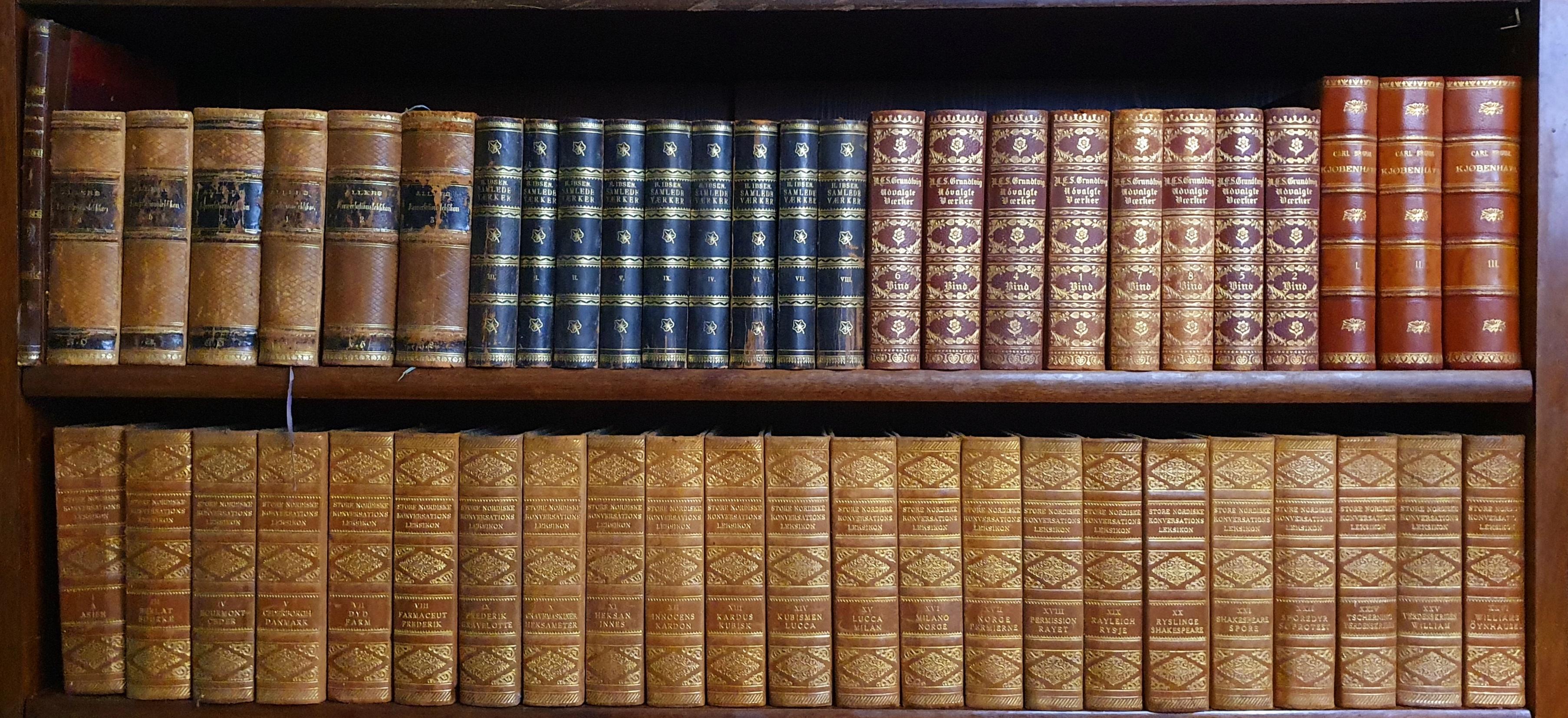 Bibliothèque de livres anciens reliés en cuir Bon état - En vente à Brønshøj, DK