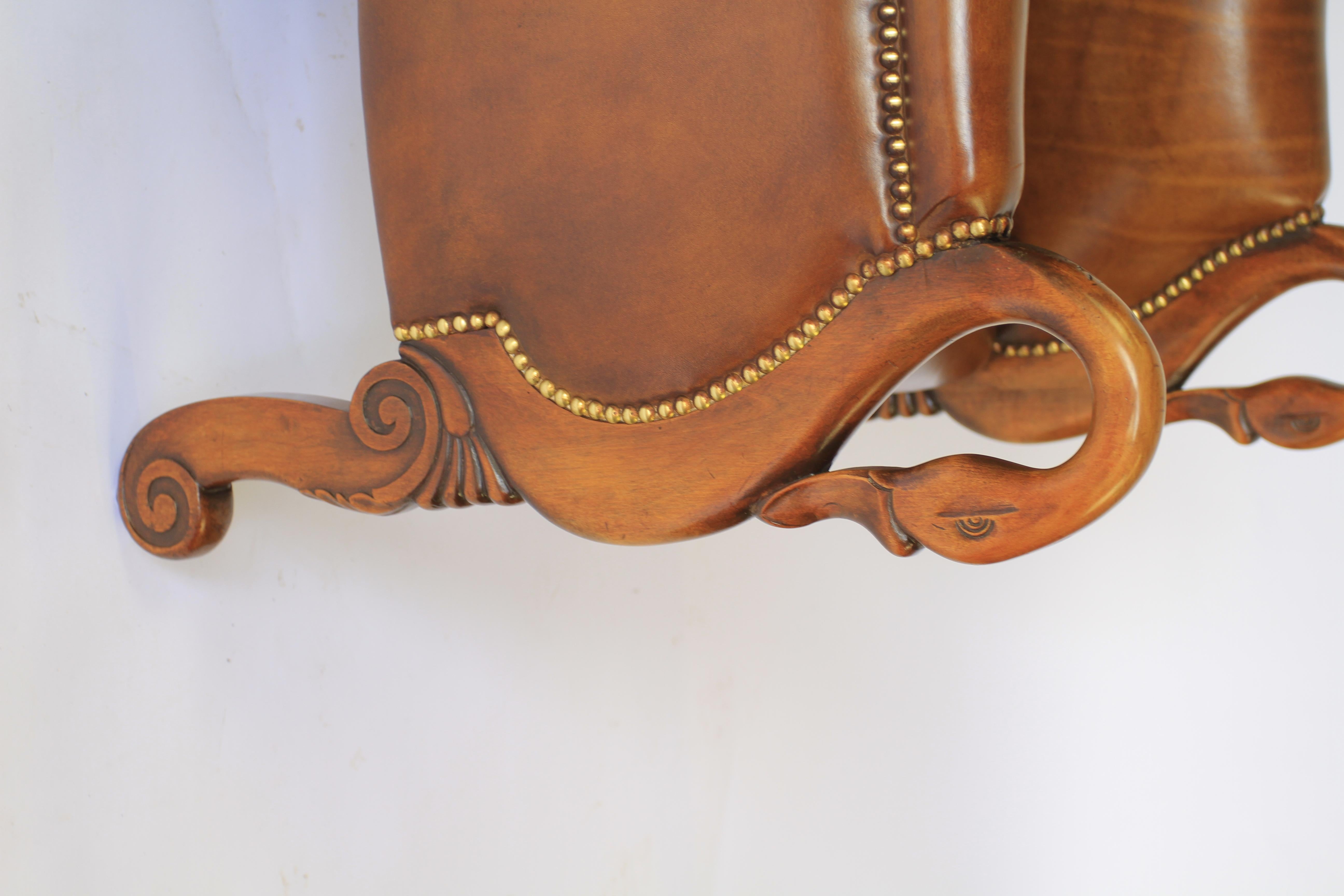 Polished Library reading chair with carved swan head detail W1V period For Sale