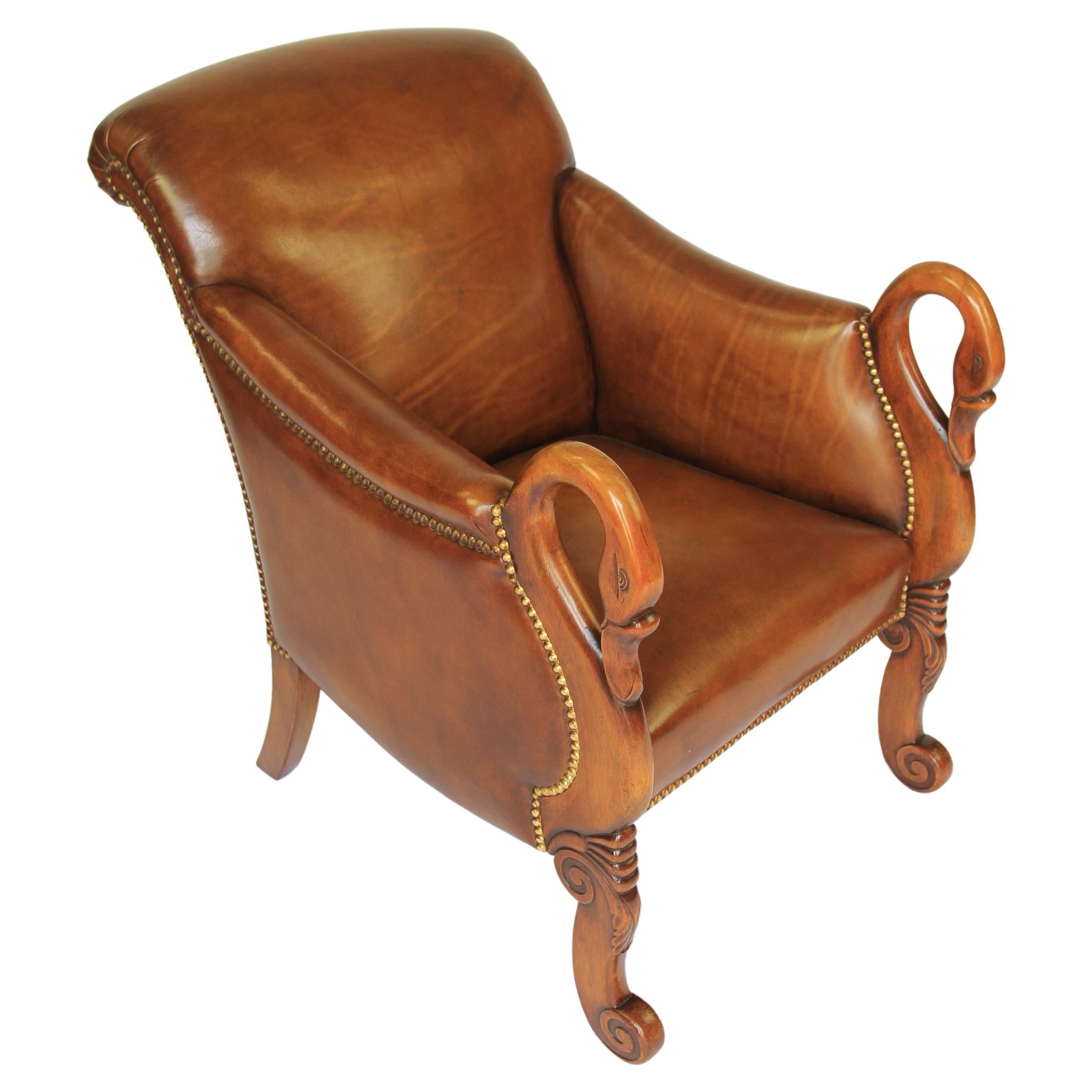 Library reading chair with carved swan head detail W1V period For Sale