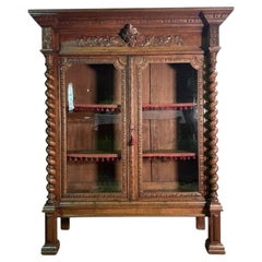 Library - Renaissance Style Display Cabinet in Solid Oak