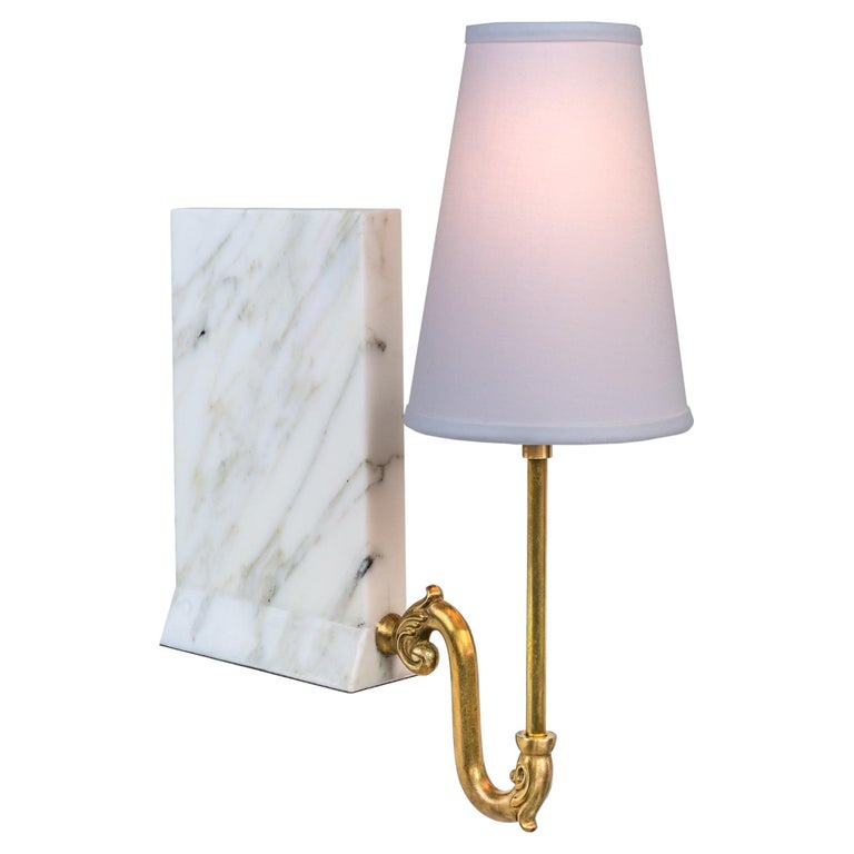 Library Sconce, Contemporary Bookshelf Sconce in Marble, Polished Nickel  For Sale at 1stDibs