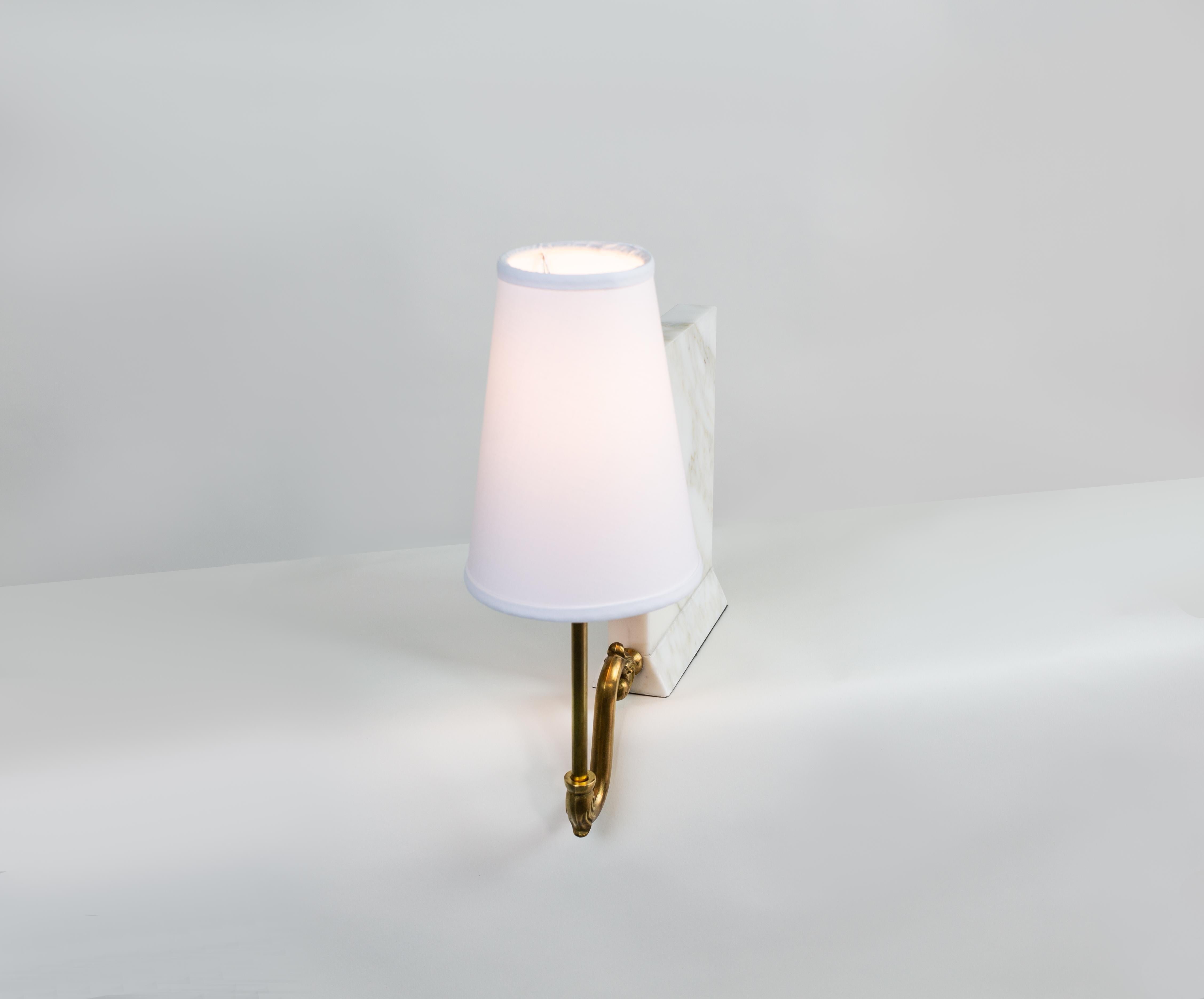 The listing is for an in stock sconce in raw brass and white linen lampshade. We keep a pair in stock at all times. If additional pieces are needed please allow 4-6 weeks lead time.
If a different color lampshade is required, please send us a