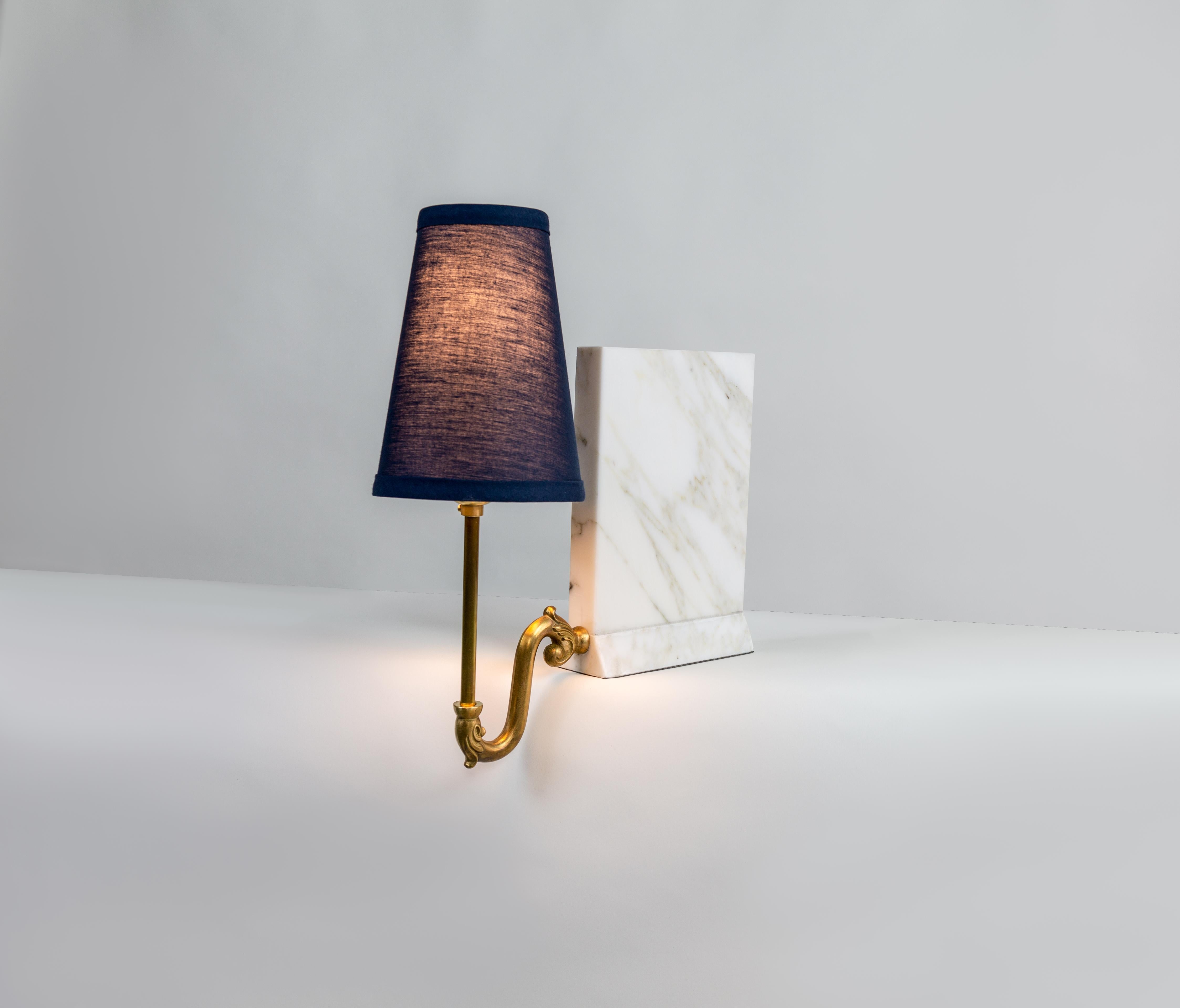 Library Sconce, Contemporary Bookshelf Sconce in Carrara Marble, Aged Brass For Sale 2