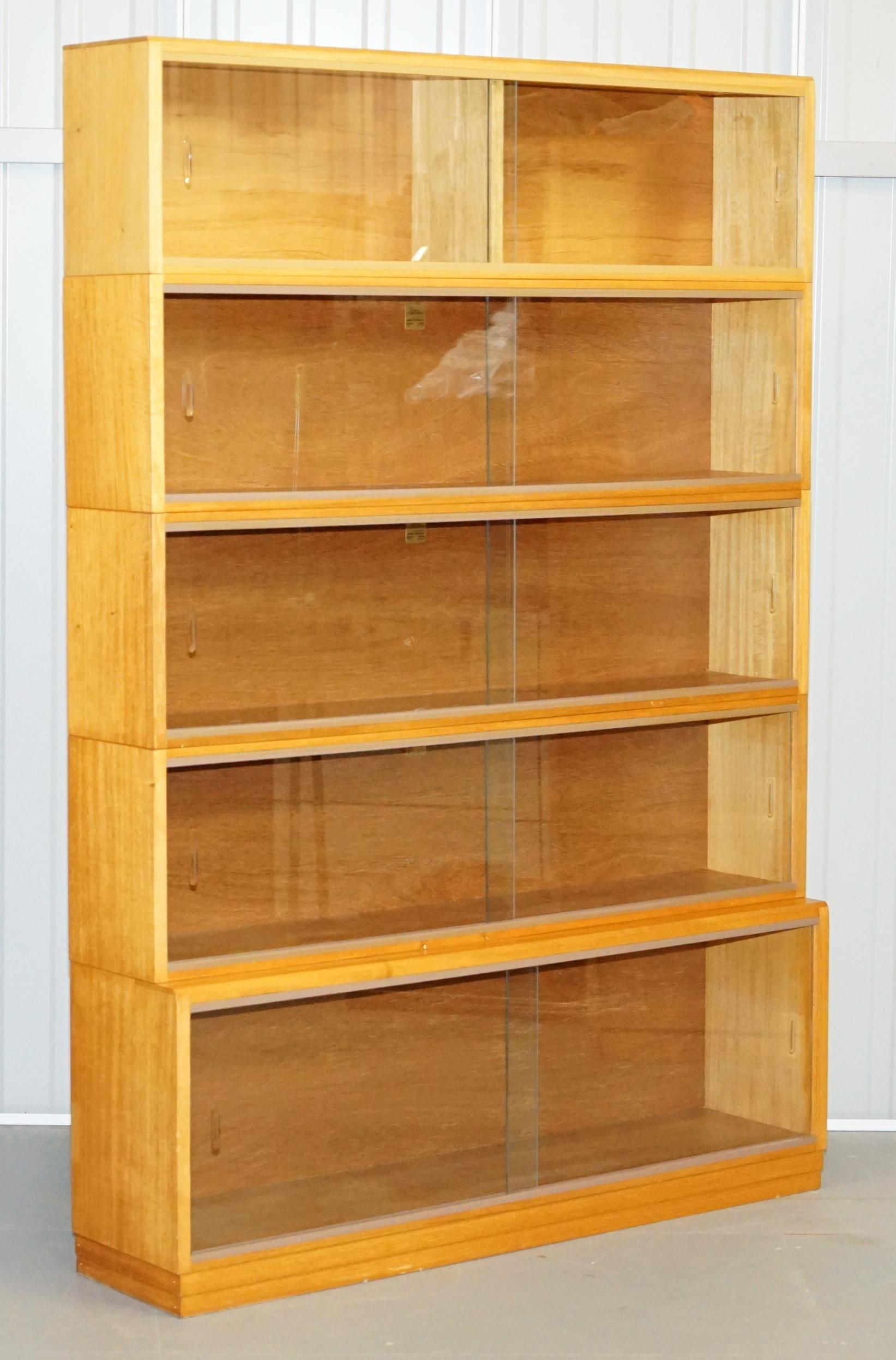 Library Suite of Three Large Vintage Gold Oak Legal Library Bookcases Glass Door 4