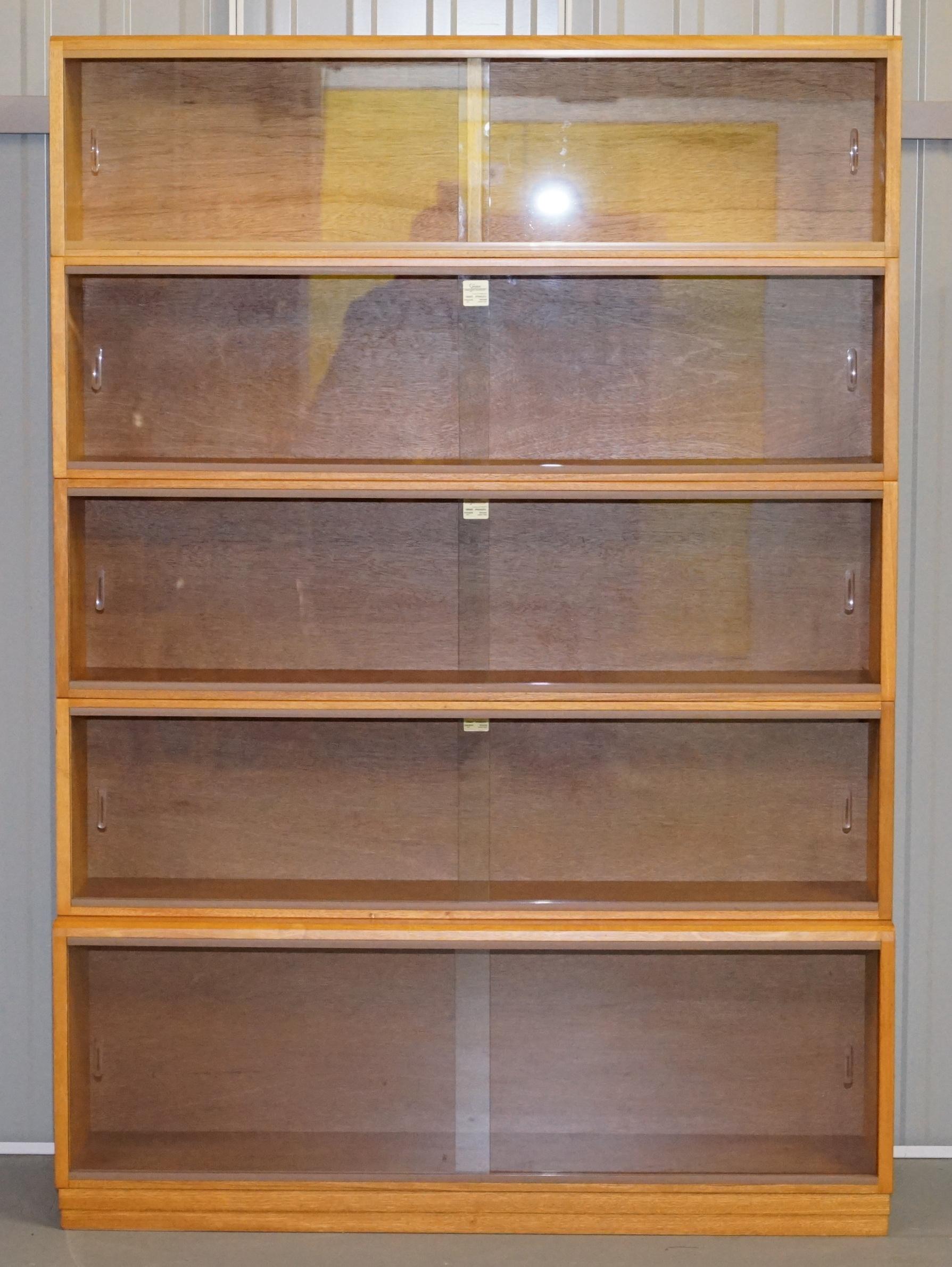 Library Suite of Three Large Vintage Gold Oak Legal Library Bookcases Glass Door 5