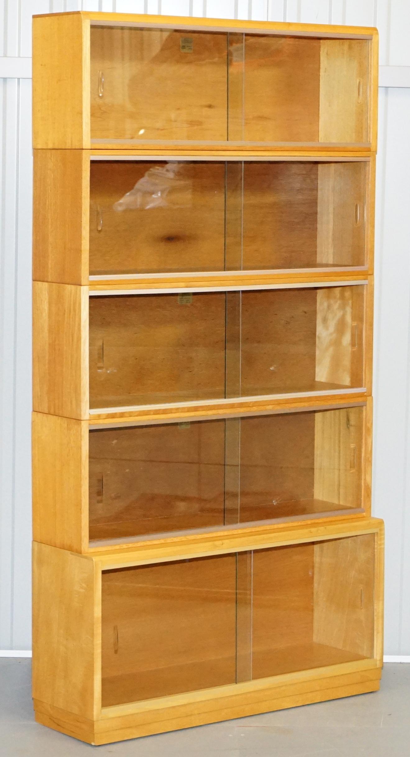Library Suite of Three Large Vintage Gold Oak Legal Library Bookcases Glass Door 11