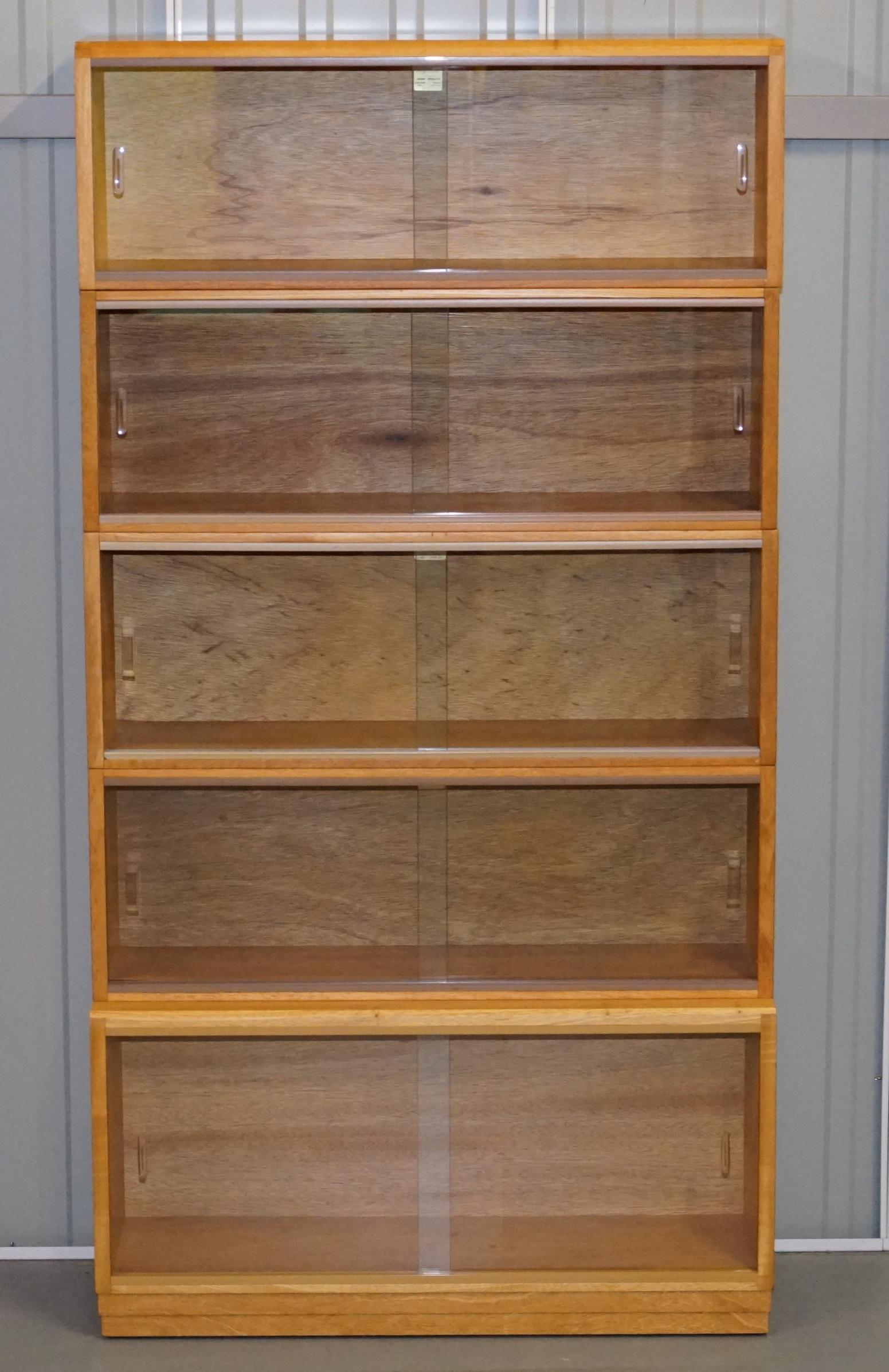 Library Suite of Three Large Vintage Gold Oak Legal Library Bookcases Glass Door 12
