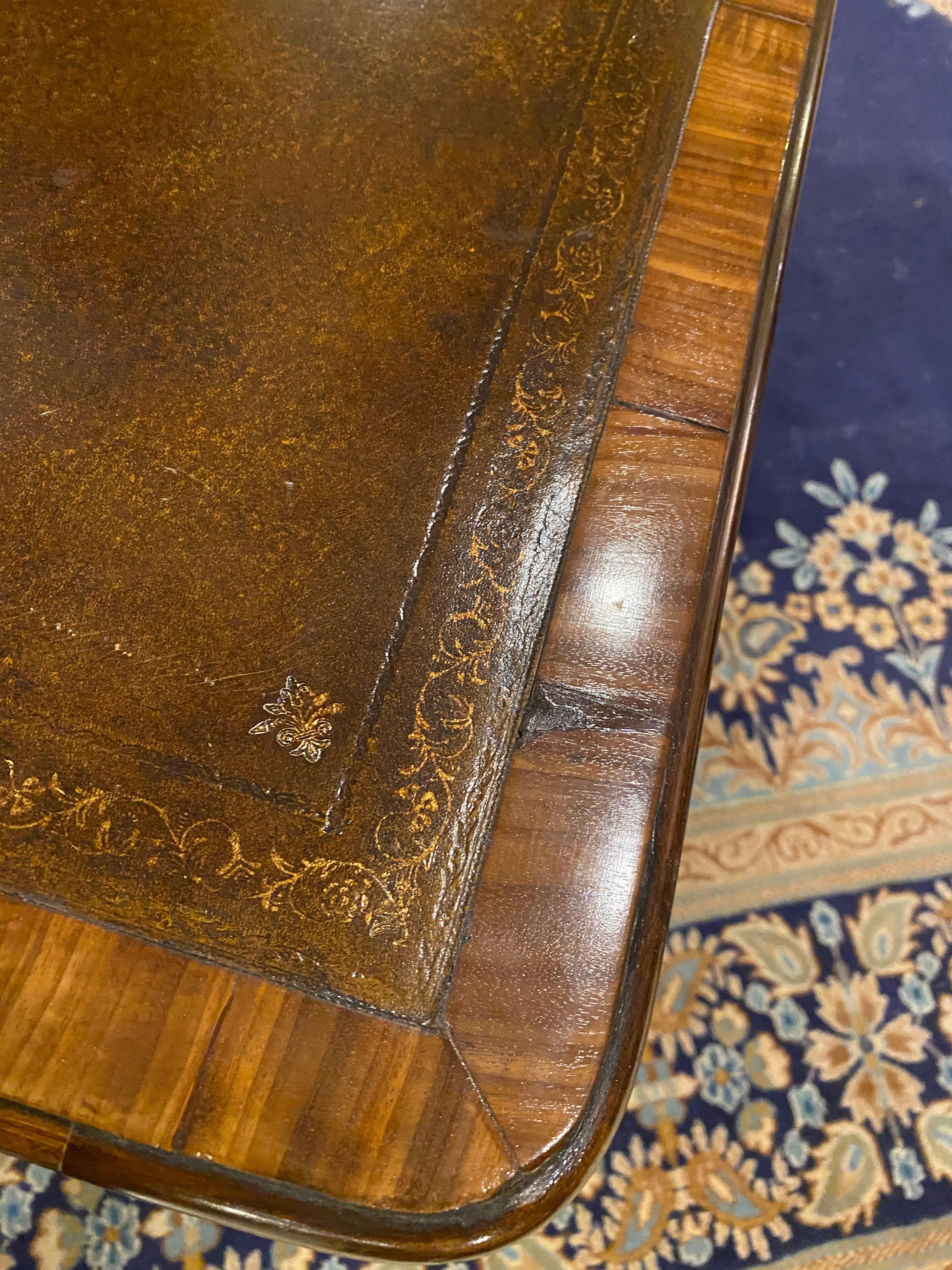 Library Table, 19th Century, English  with Embossed Leather Top 4