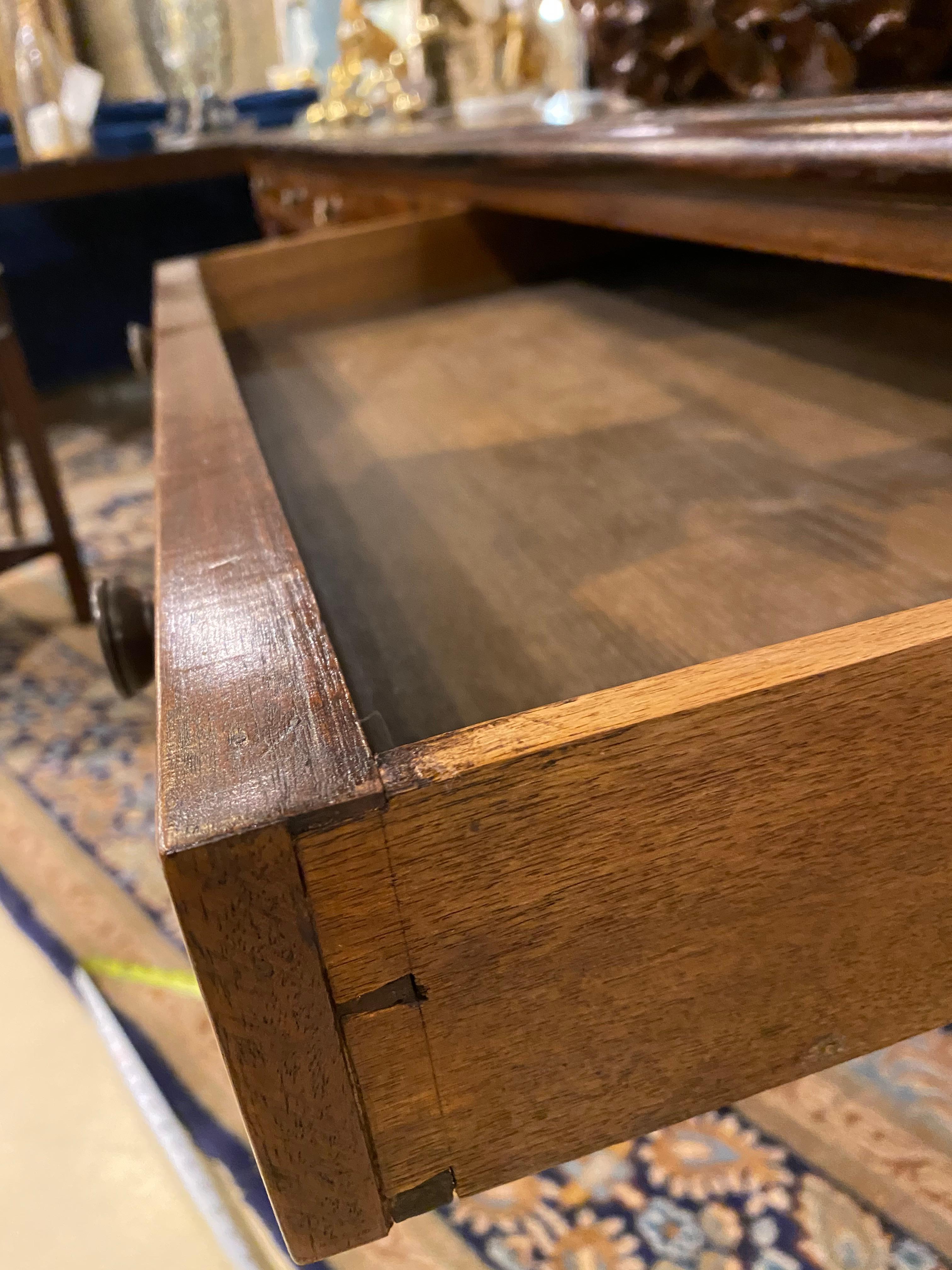 Library Table, 19th Century, English  with Embossed Leather Top In Good Condition In Toronto, CA