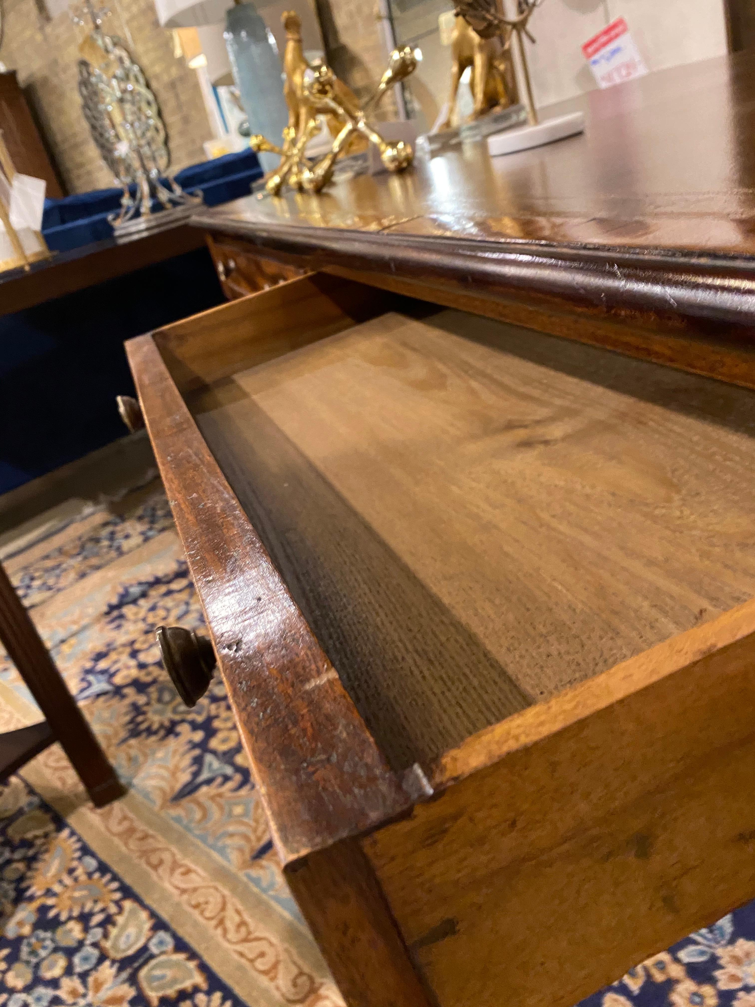 Wood Library Table, 19th Century, English  with Embossed Leather Top