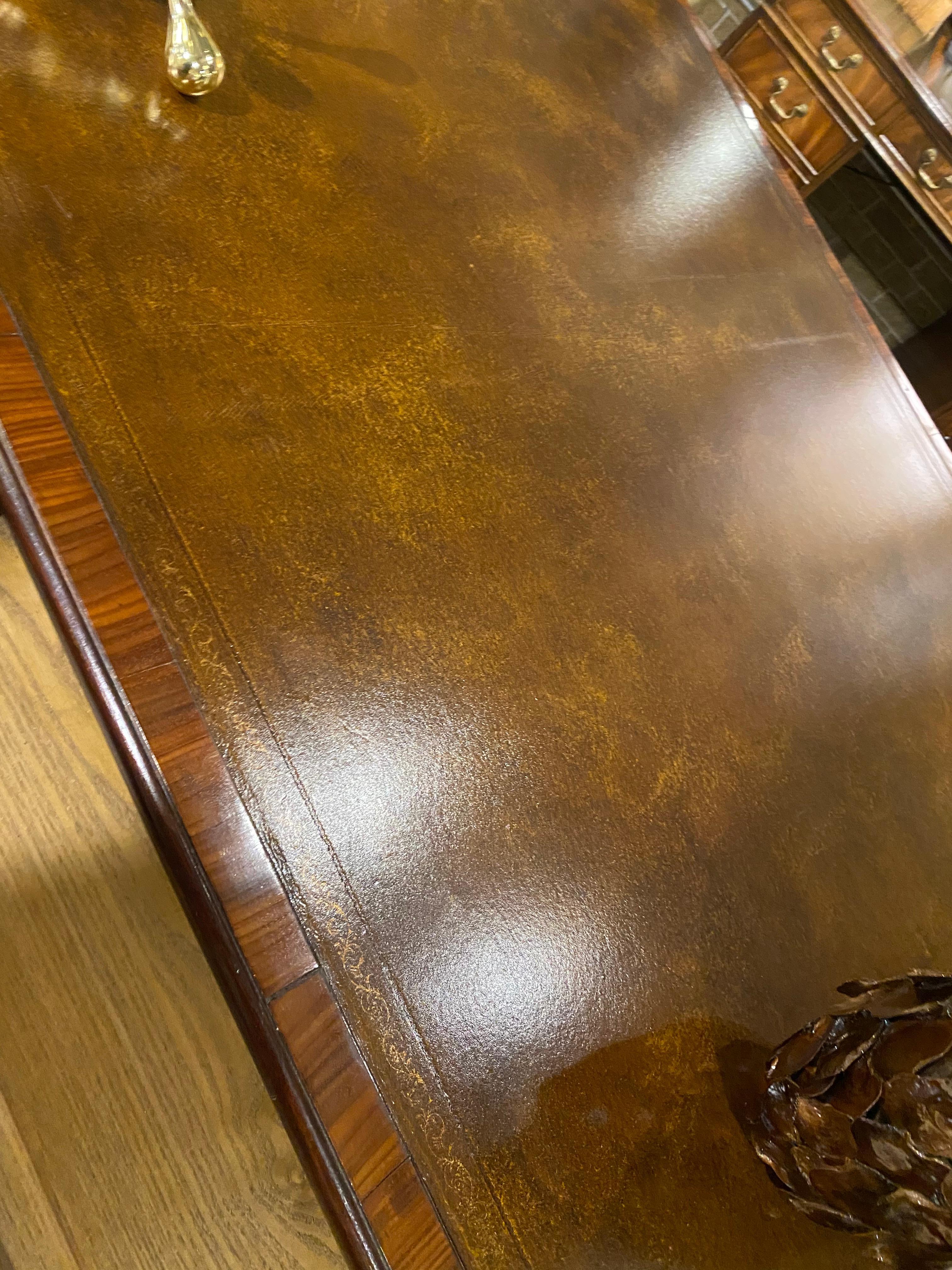 Library Table, 19th Century, English  with Embossed Leather Top 2