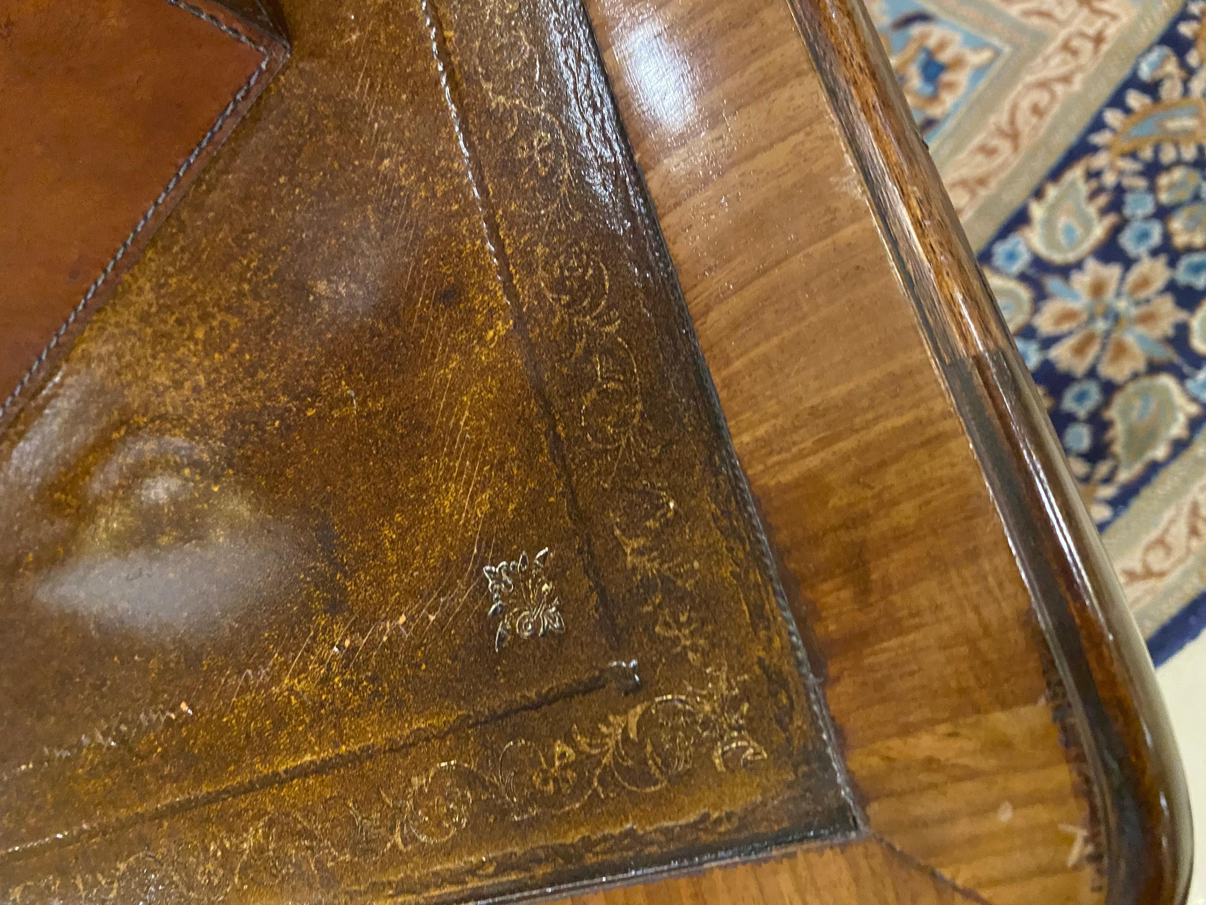 Library Table, 19th Century, English  with Embossed Leather Top 3