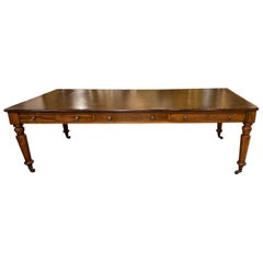 Library Table, 19th Century, English  with Embossed Leather Top