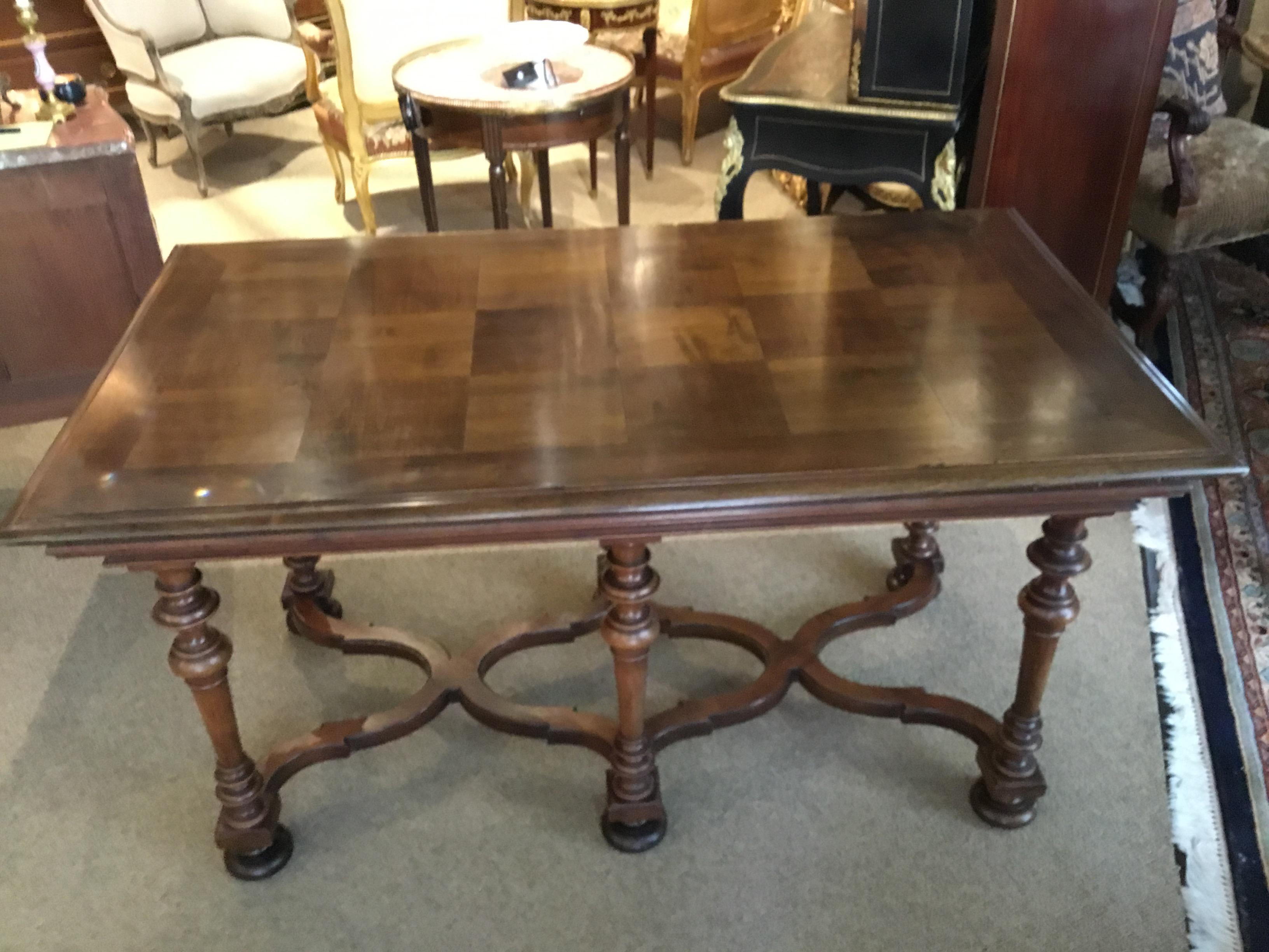Library Table or Side Table, Walnut with Parquetry Top In Good Condition In Houston, TX