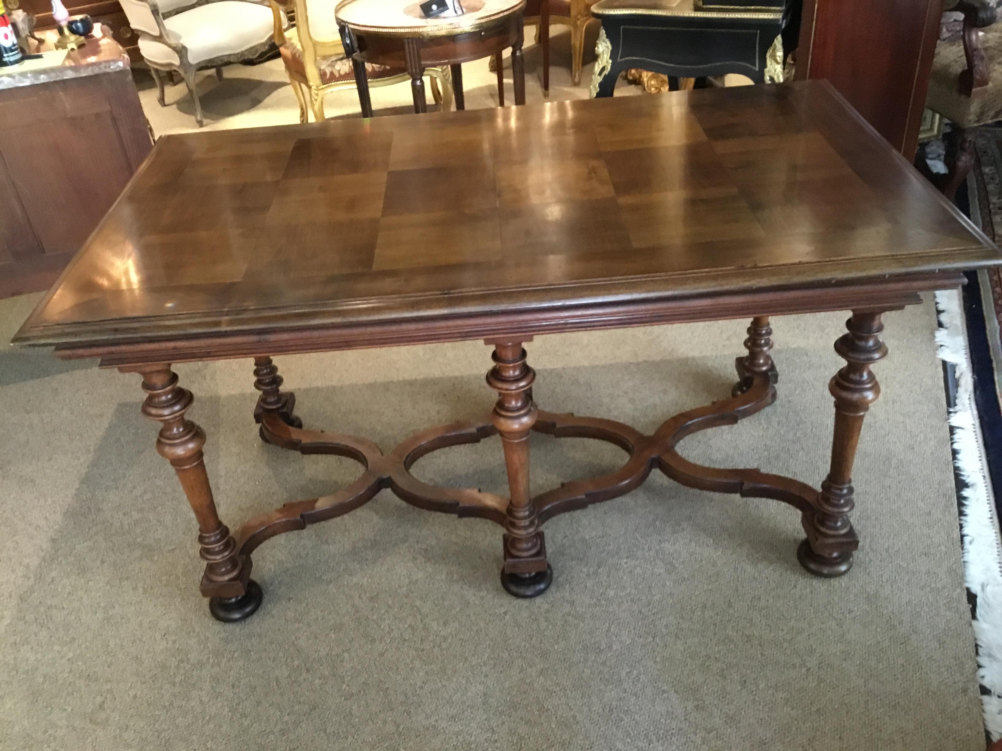 20th Century Library Table or Side Table, Walnut with Parquetry Top