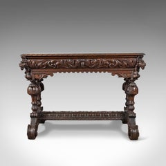 Library Table Victorian Gothic Revival Scottish Oak Carved Side, circa 1880
