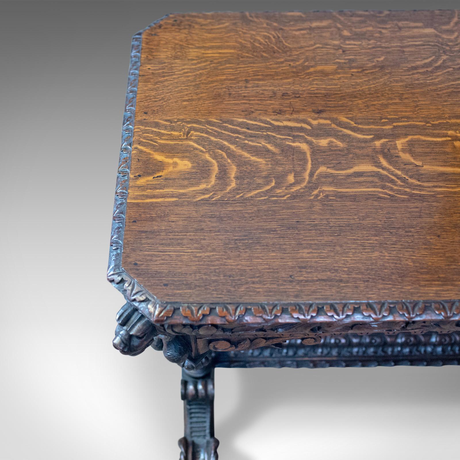 19th Century Library Table Victorian Gothic Revival Scottish Oak Carved Side, circa 1880