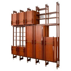 Library / Wardrobe in Teak, Walnut and Brass, Italy, 1960's