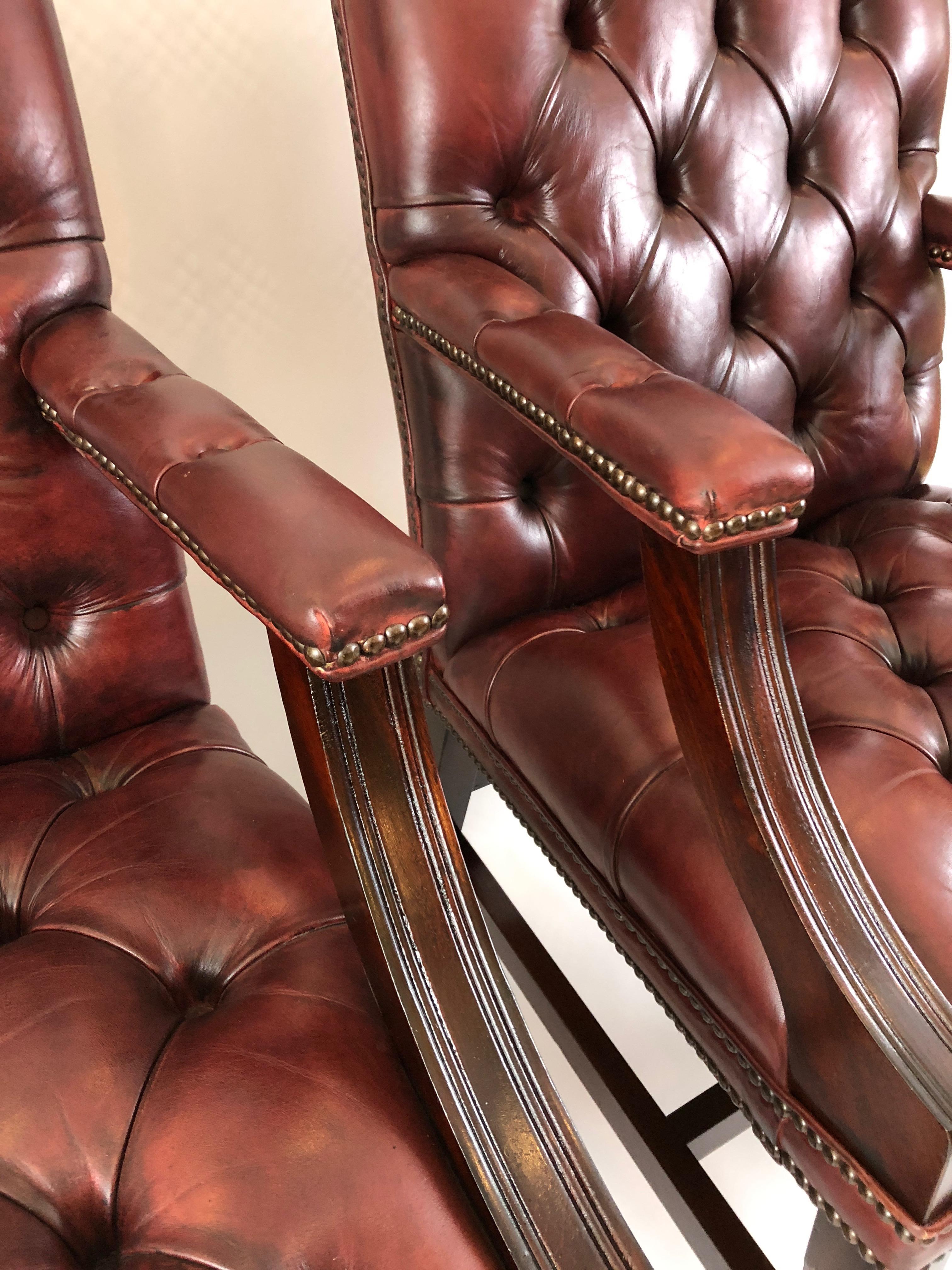 American Libraryish Pair of Chesterfield Sumptuous Tufted Leather Armchairs