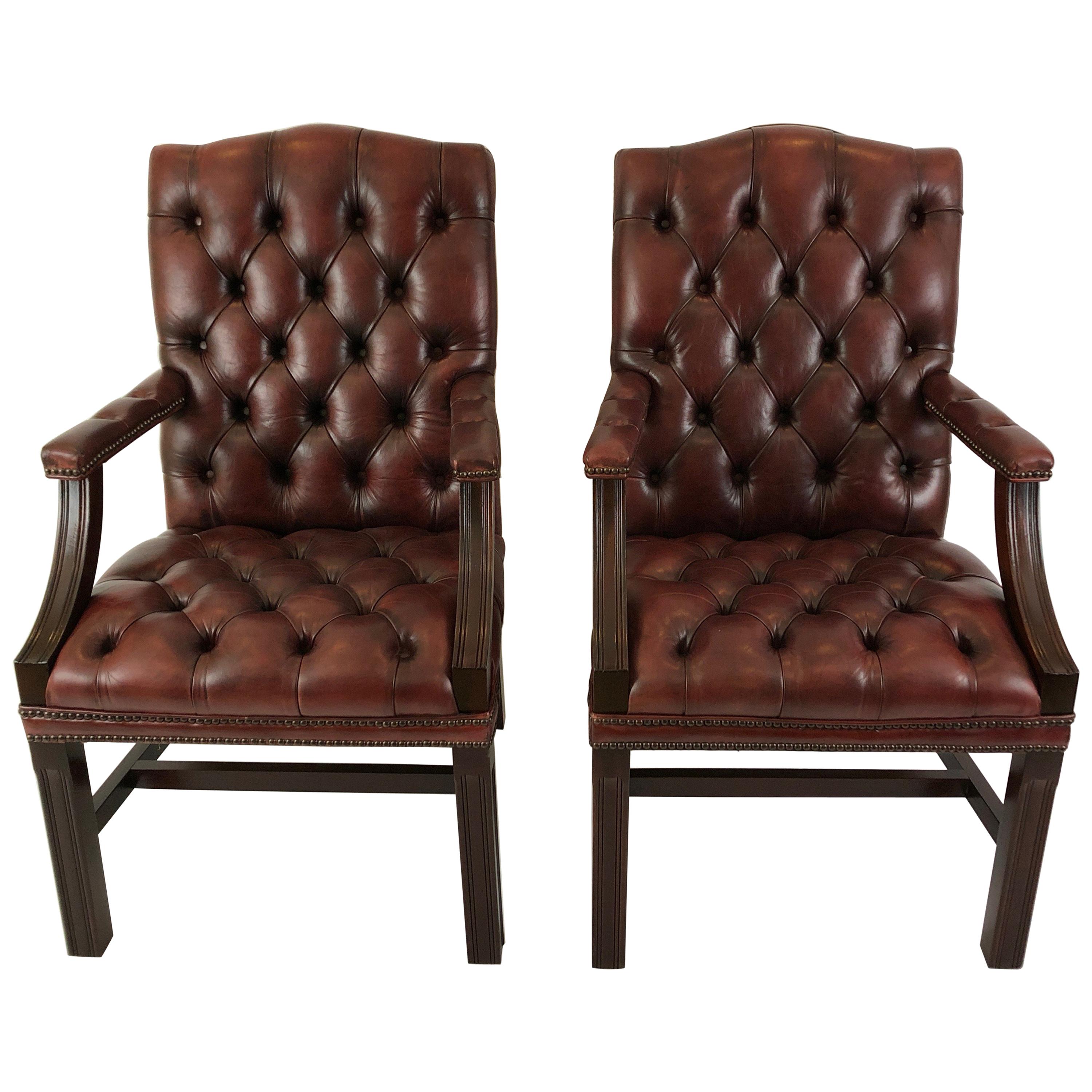 Libraryish Pair of Chesterfield Sumptuous Tufted Leather Armchairs