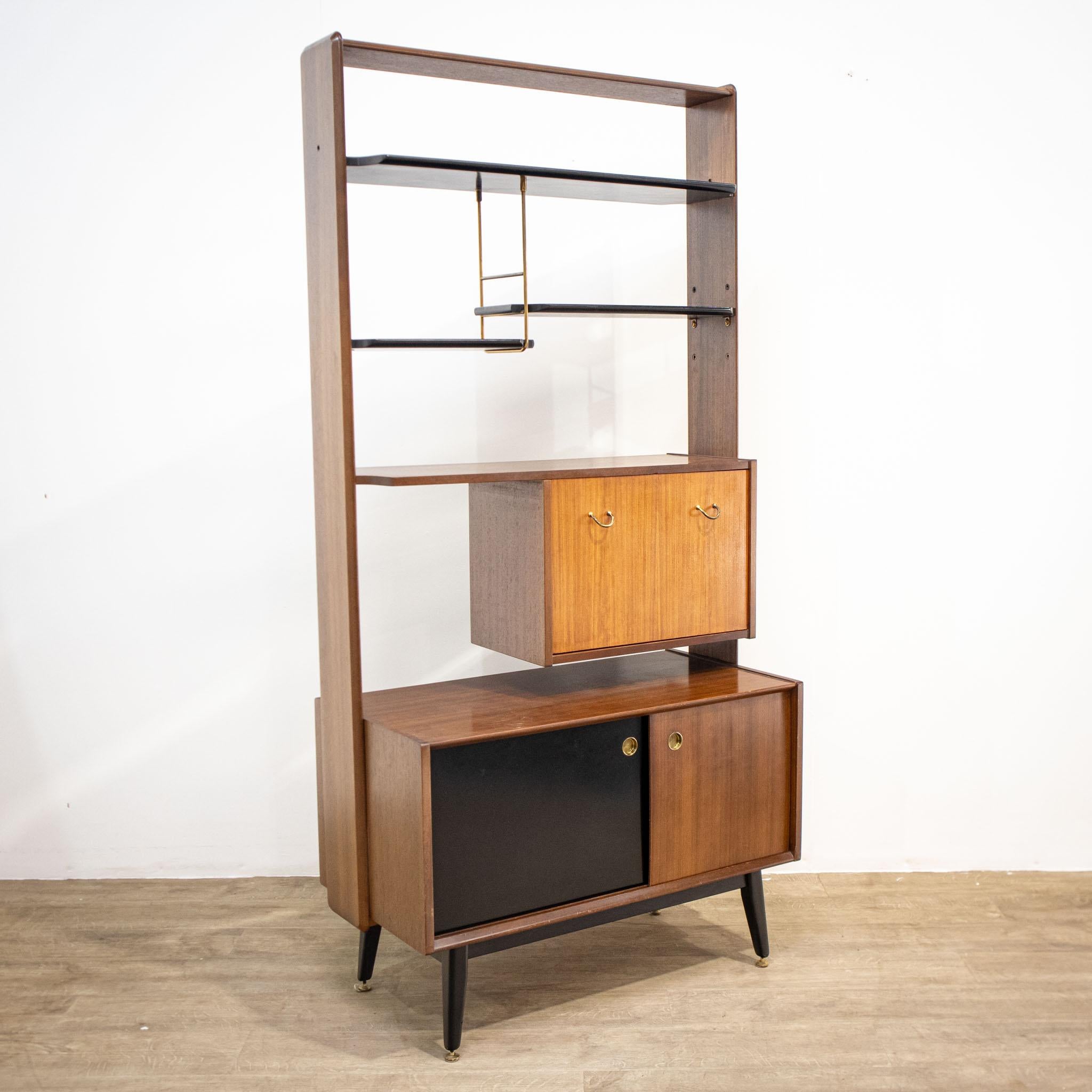 Mid-20th century modern 'Librenza' G-Plan room divider.

- 'Librenza', a word combining both 'Library' and 'Credenza' into one which is reflected in the overall design and functionality.
- With three ebonised shelves, two of which are adjustable and