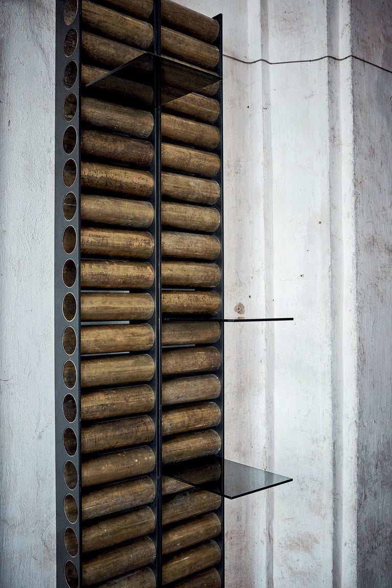 Contemporary CAPOSTIPITE Shelving System in Painted Metal and Oxidised Brass by Dimoremilano