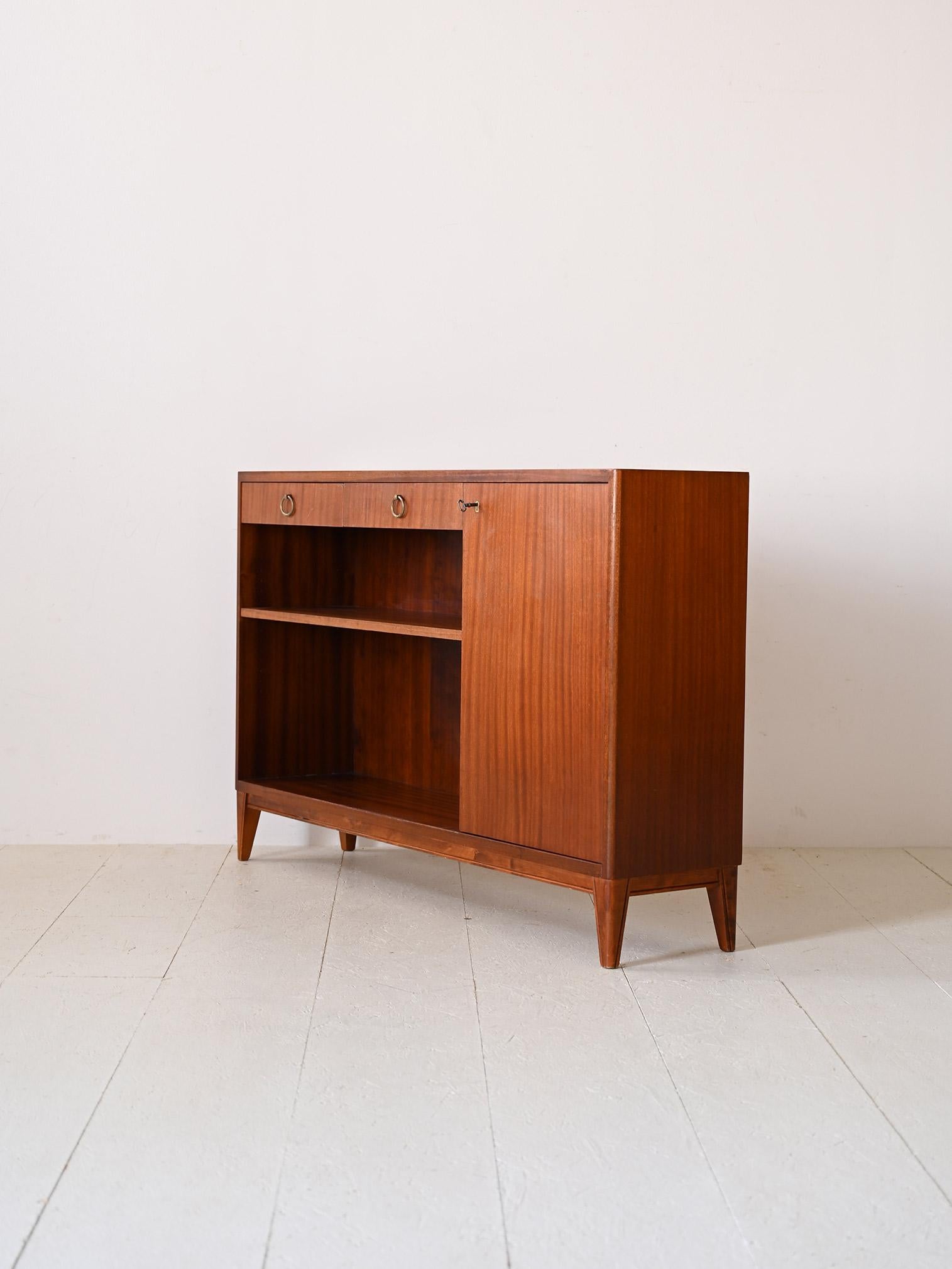 Scandinavian 1950s Art Deco bookcase with drawers For Sale