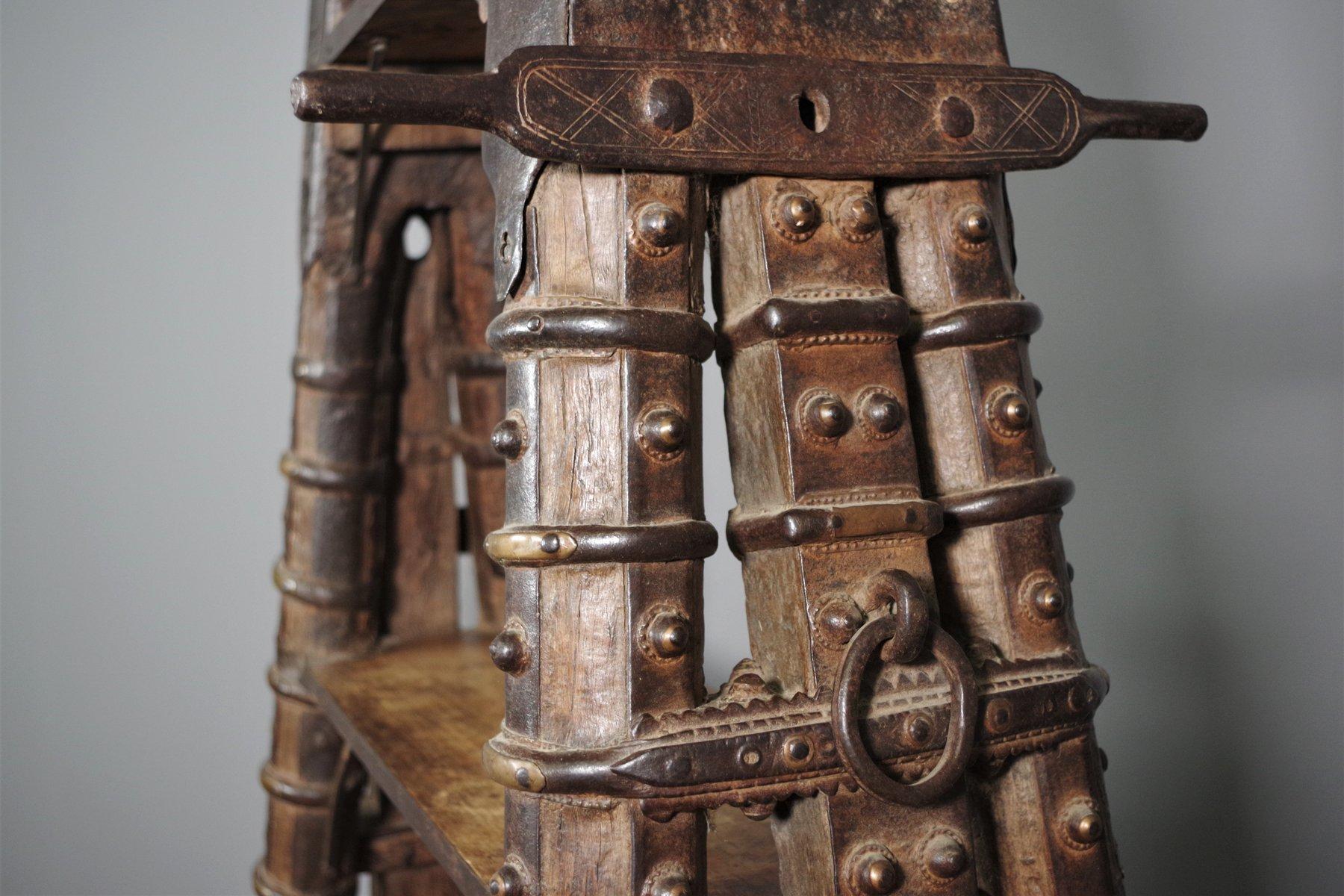 Brass Antique bookcase made of Indian teak wood For Sale