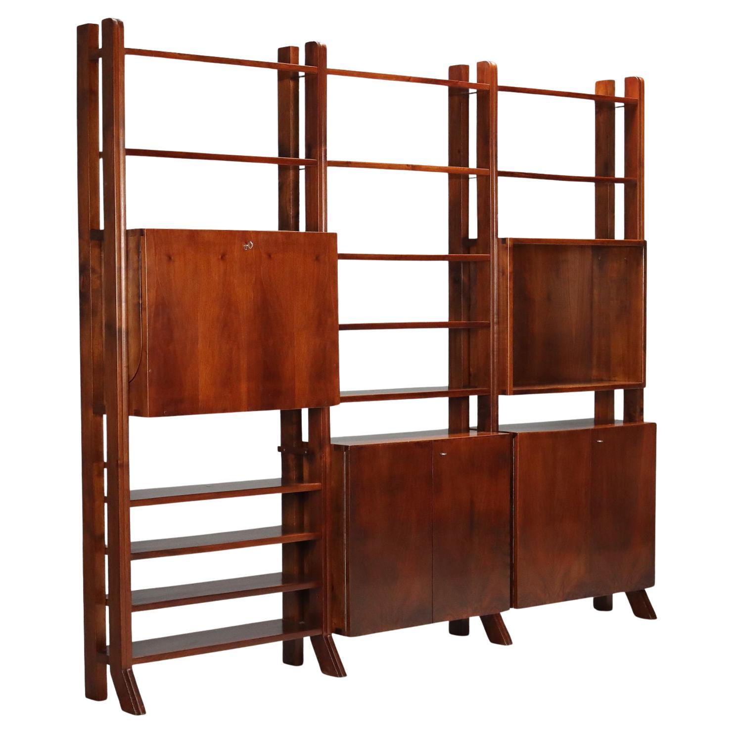 Mid-Century Modern Walnut Bookcase, Italian Design, 1950, Excellent