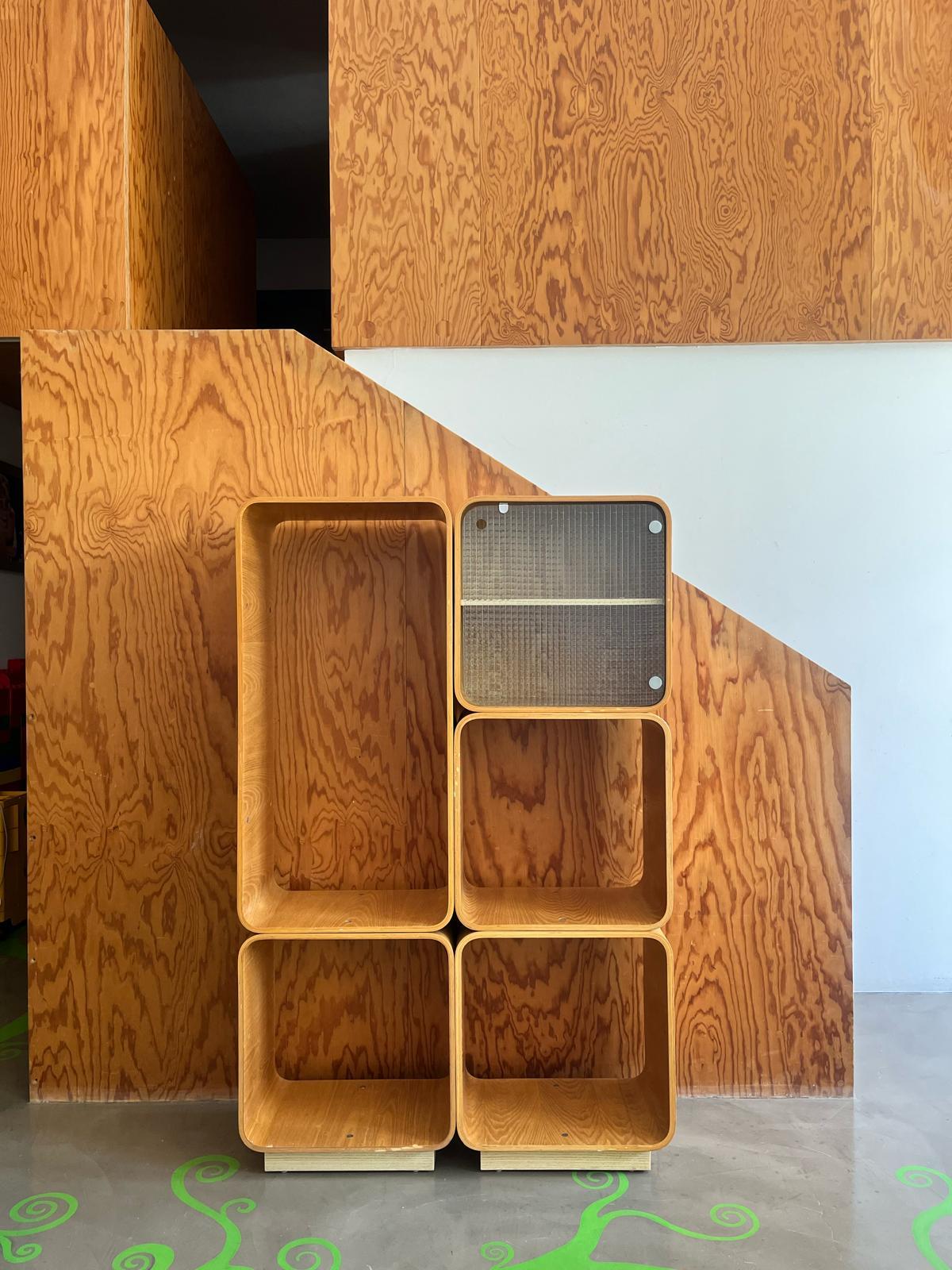 Mid-Century Modern Bent oak sectional bookcase, Fiarm, Italy, 1960s For Sale