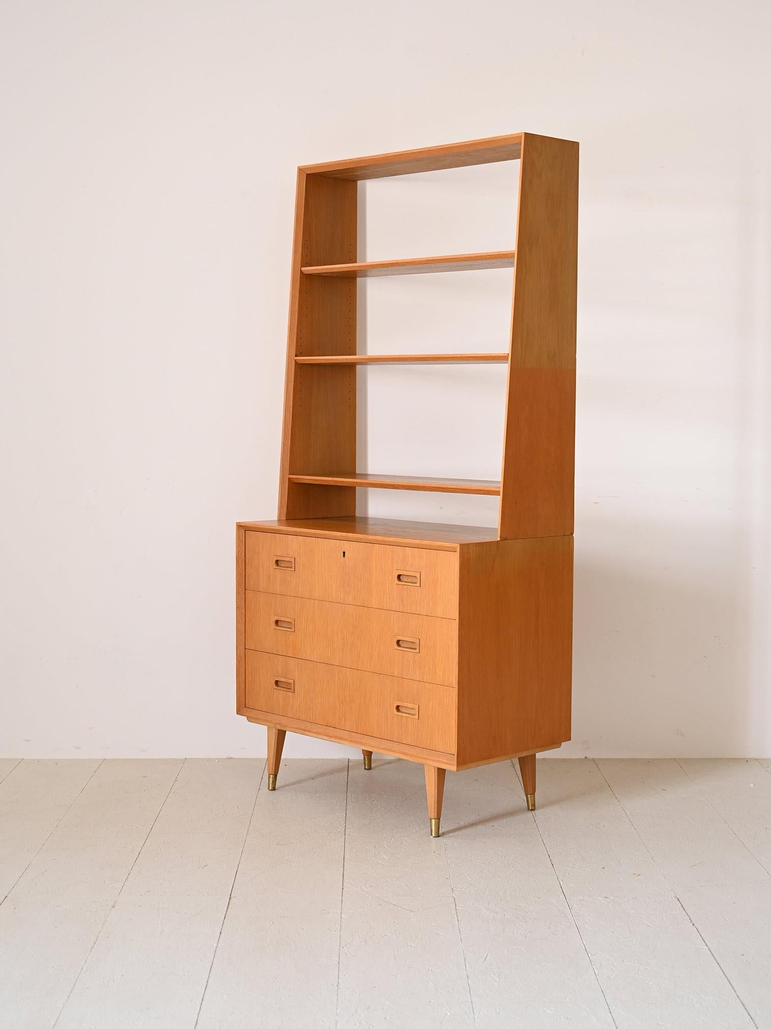 Scandinavian Modern Bookcase with oak drawers For Sale