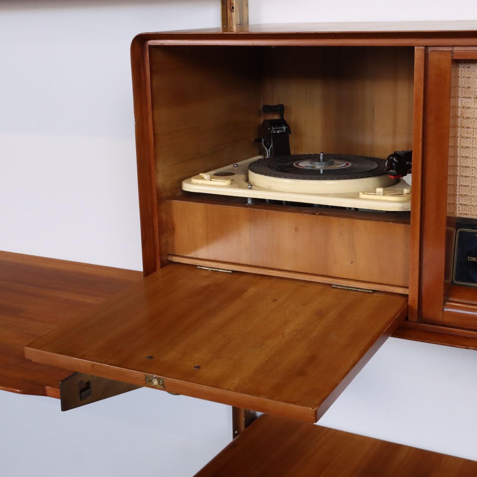 Brass Libreria con Impianto Stereofonico, Anni 50-60