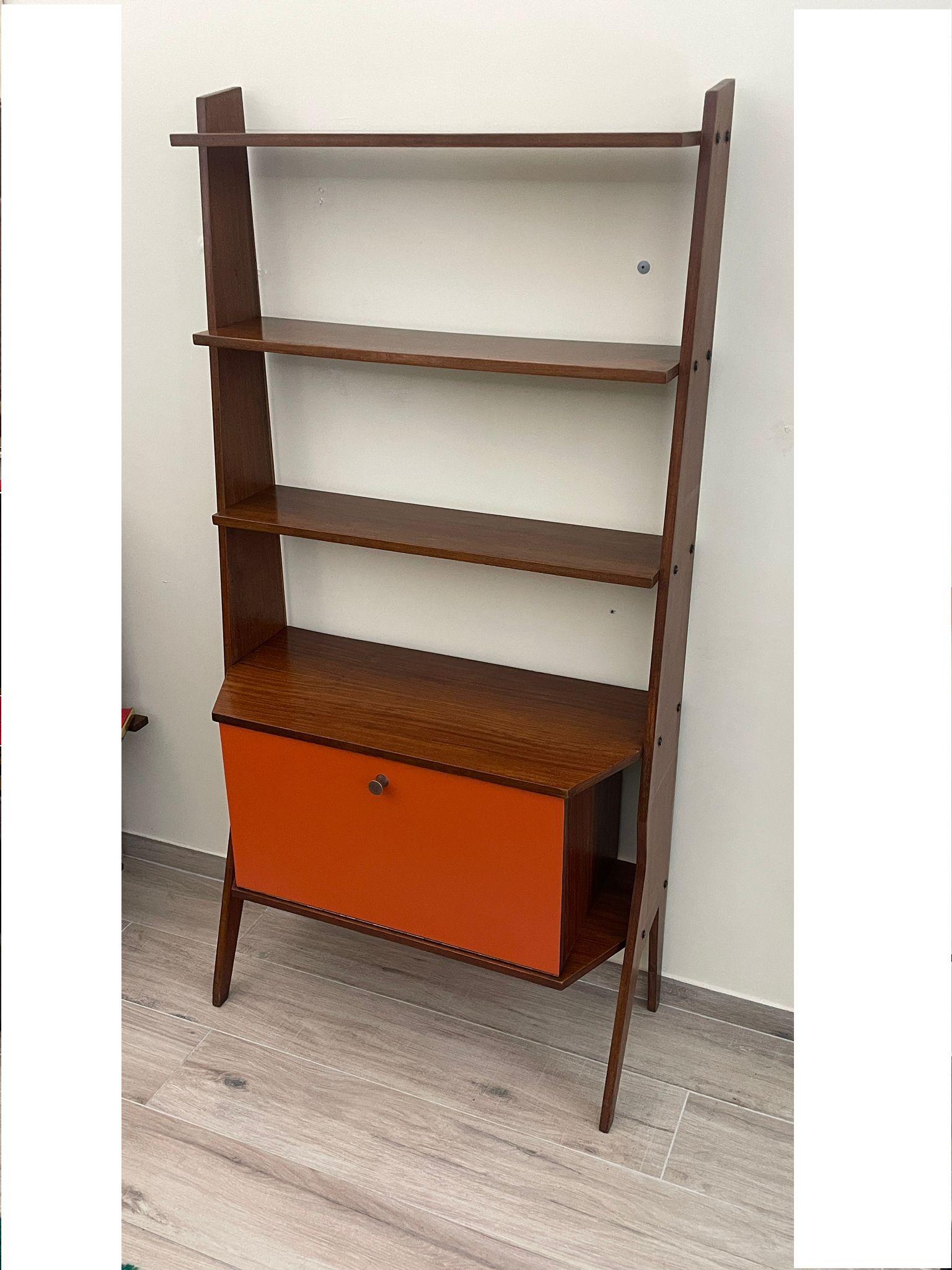Libreria con mobiletto a ribalta, anni '60, produzione Fontana, Italia For Sale 8
