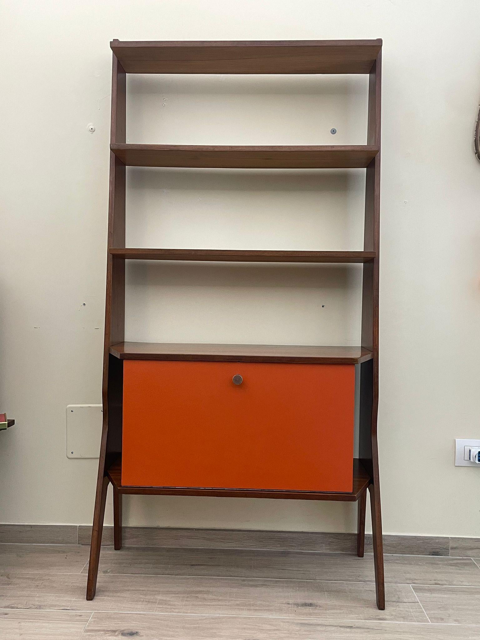 Libreria con mobiletto a ribalta, anni '60, produzione Fontana, Italia For Sale 9