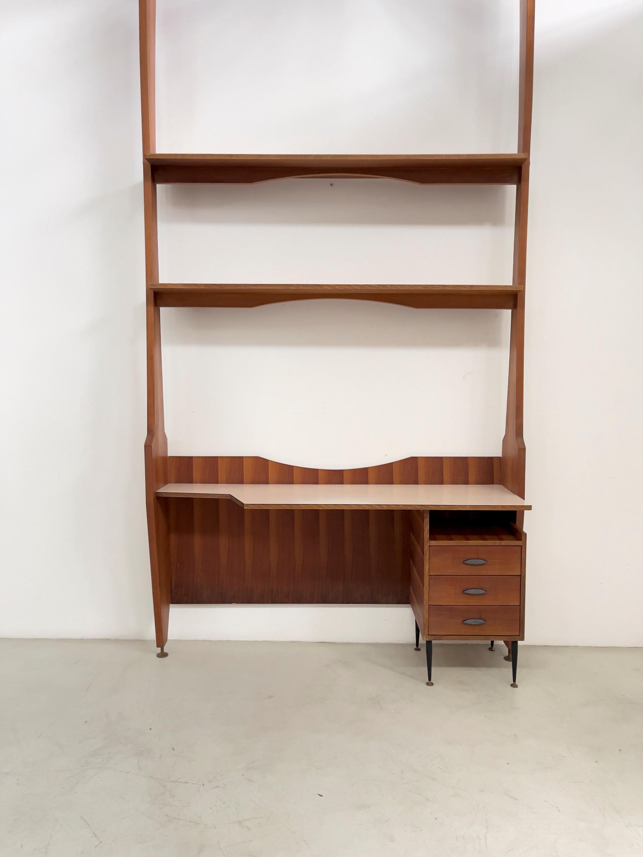 Mid-Century Modern Bookcase with desk, Italian manufacture, 1950s For Sale