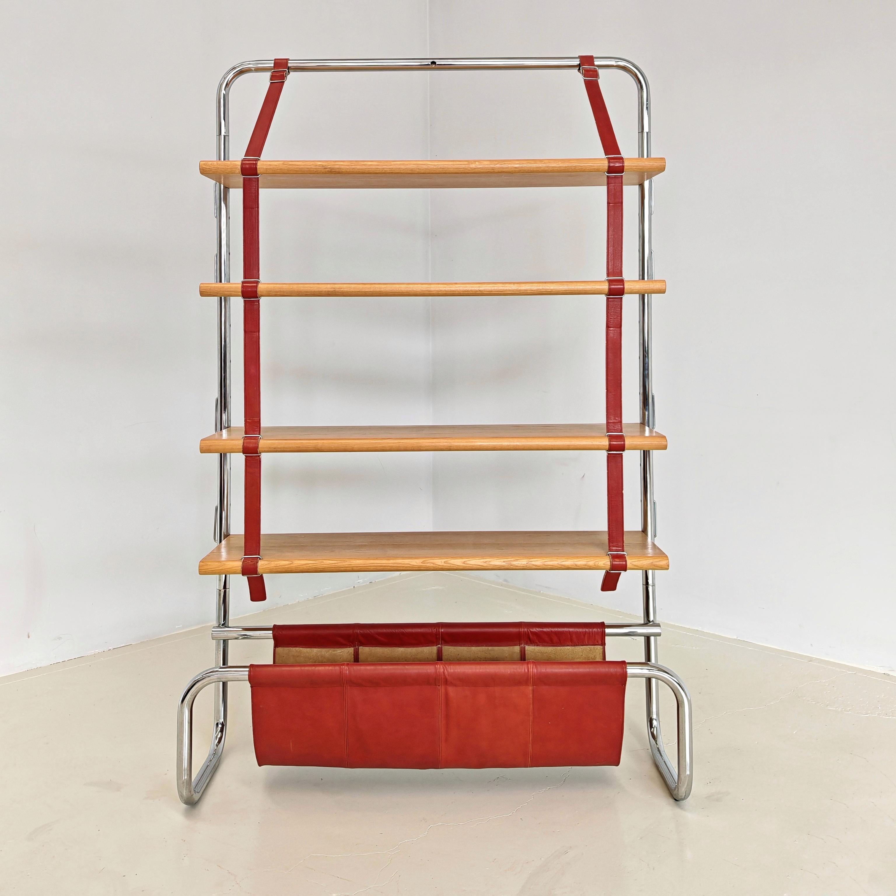 Bücherregal Chrom und rotes Leder Jumbo Line Luigi Massoni für Poltrona Frau 1970er im Angebot 12