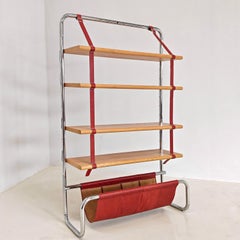 Jumbo Line Luigi Massoni chrome and red leather bookcase for Poltrona Frau 1970s