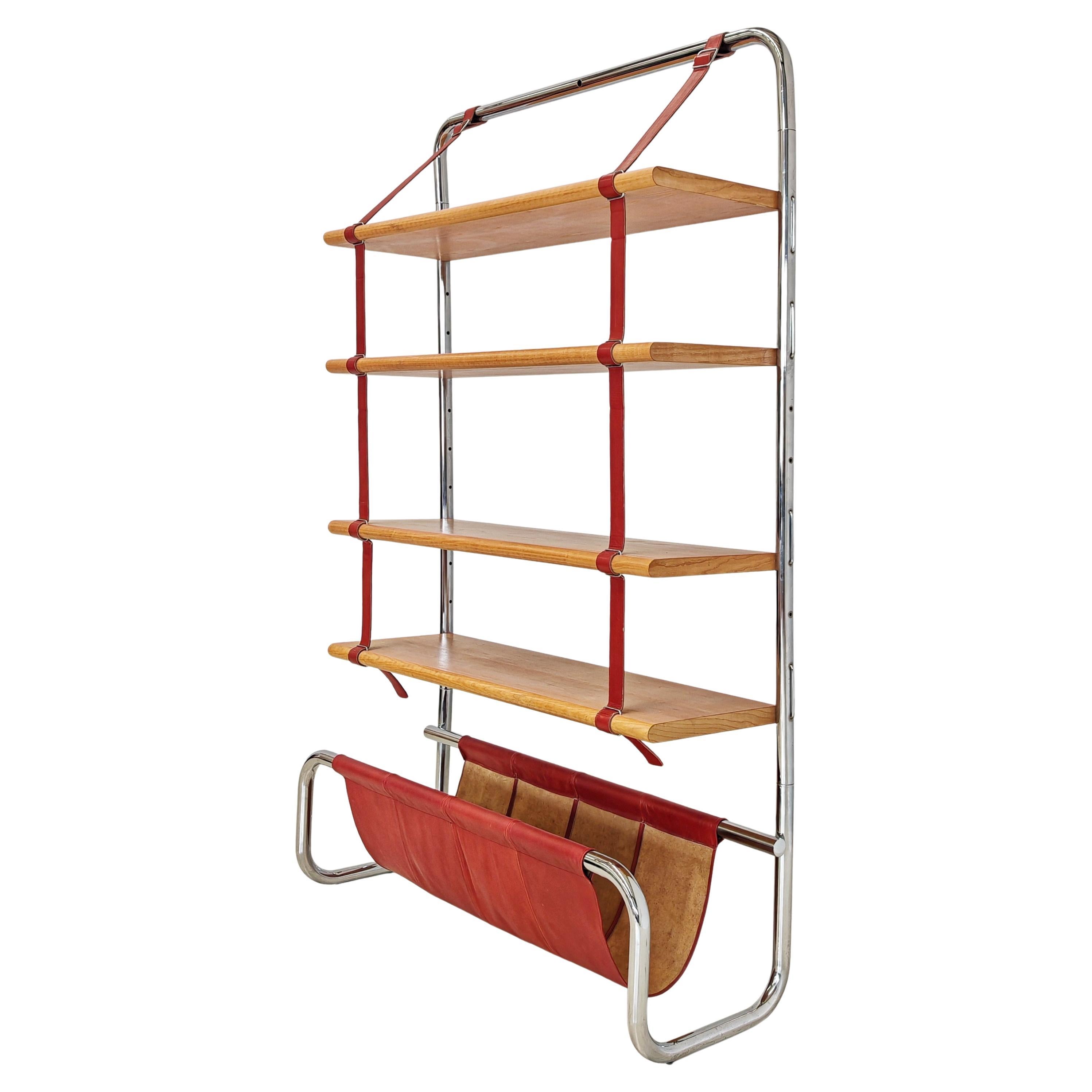 Bücherregal Chrom und rotes Leder Jumbo Line Luigi Massoni für Poltrona Frau 1970er im Angebot