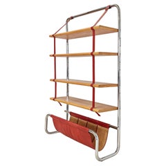 Jumbo Line Luigi Massoni chrome and red leather bookcase for Poltrona Frau 1970s