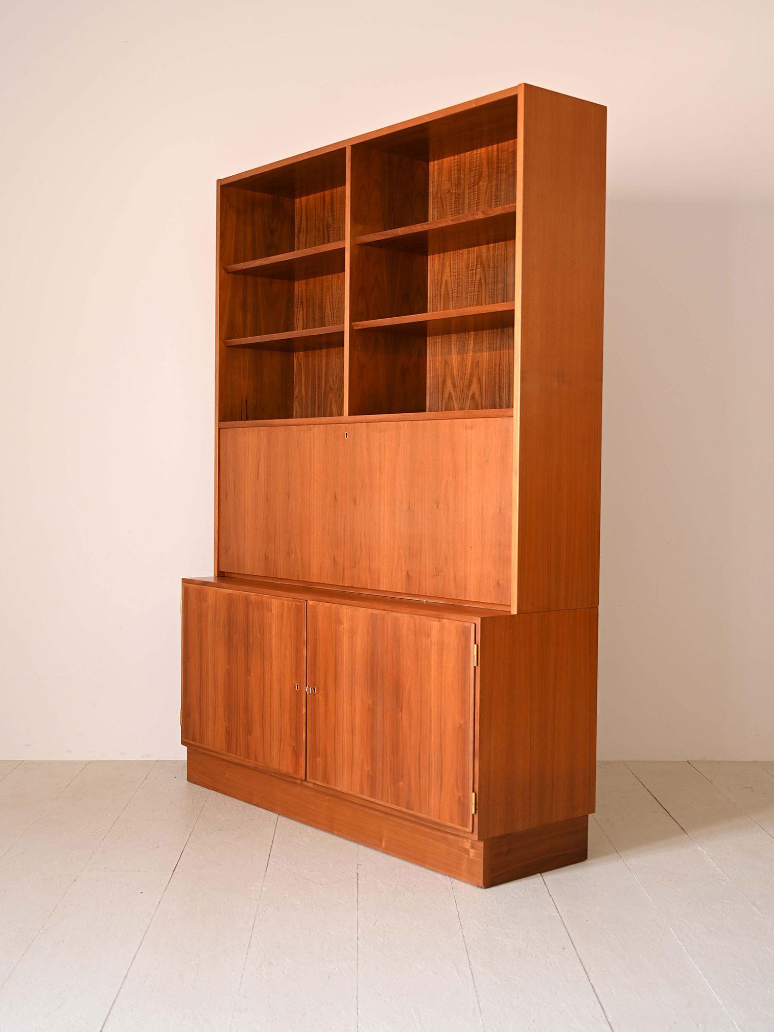 Teak Danish teak bookcase with drop-down desk For Sale