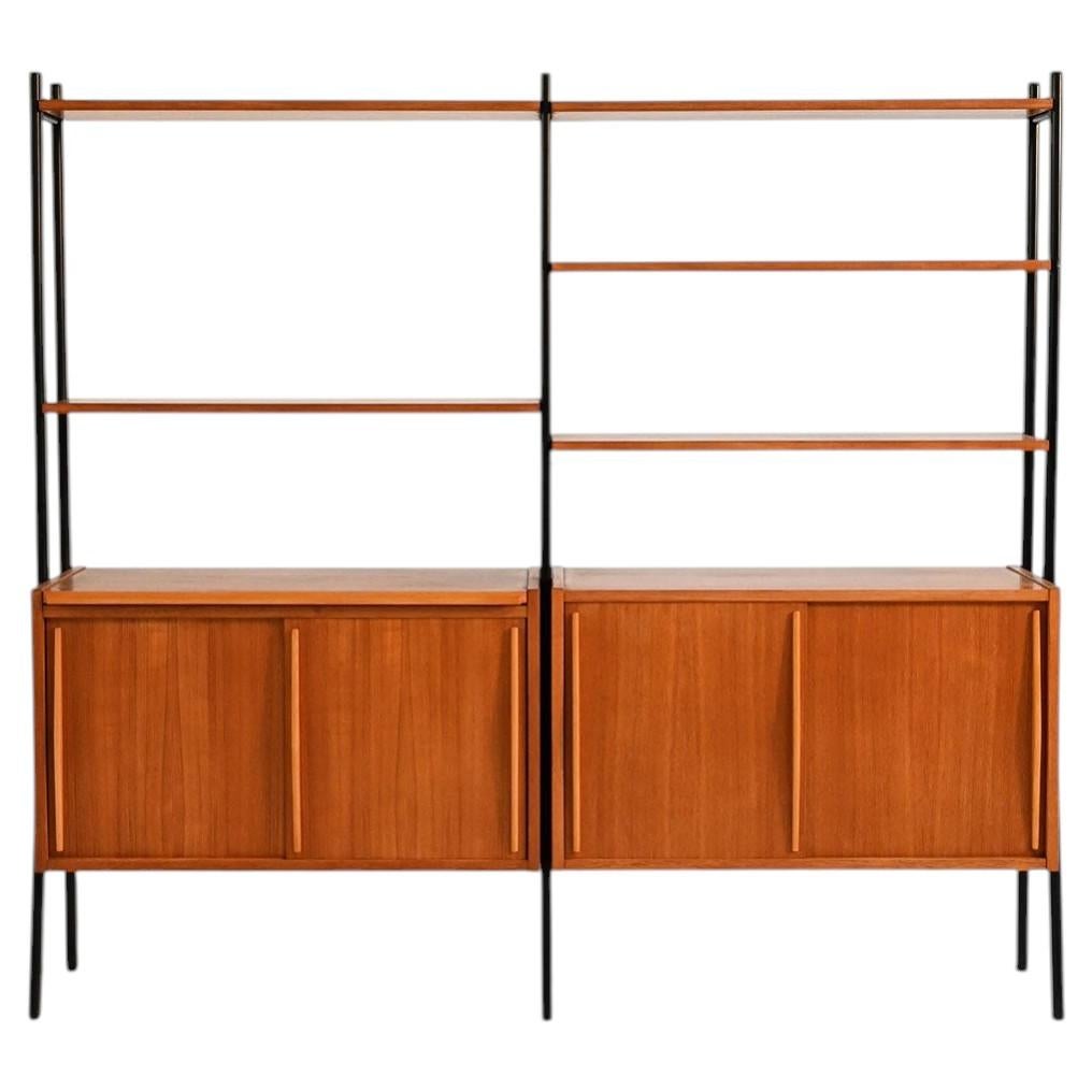 Scandinavian teak double bookcase with black uprights, 1960s