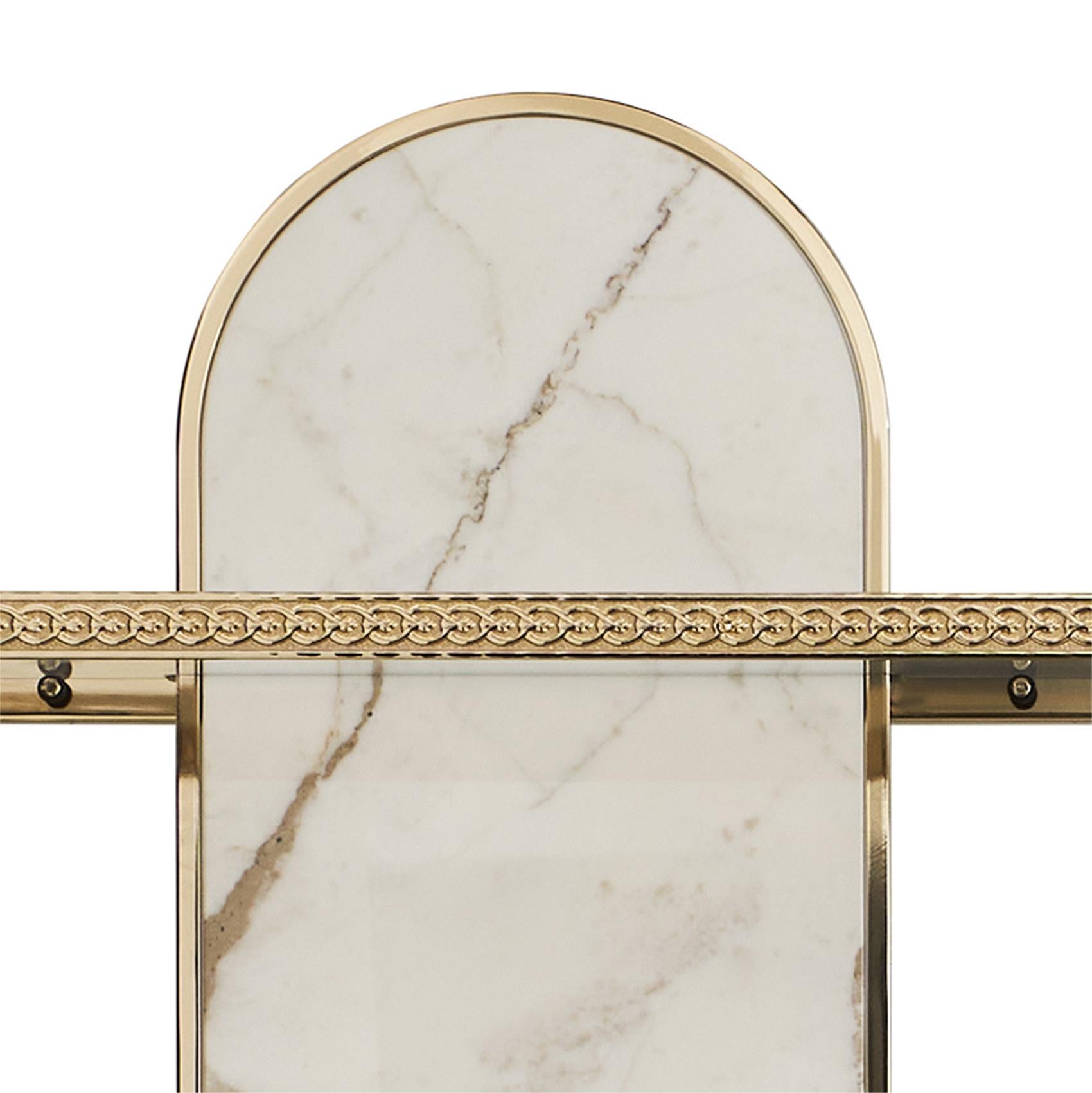 Galvanized EL030 bookcase made of gold-plated metal, glass and Calacatta Oro marble For Sale