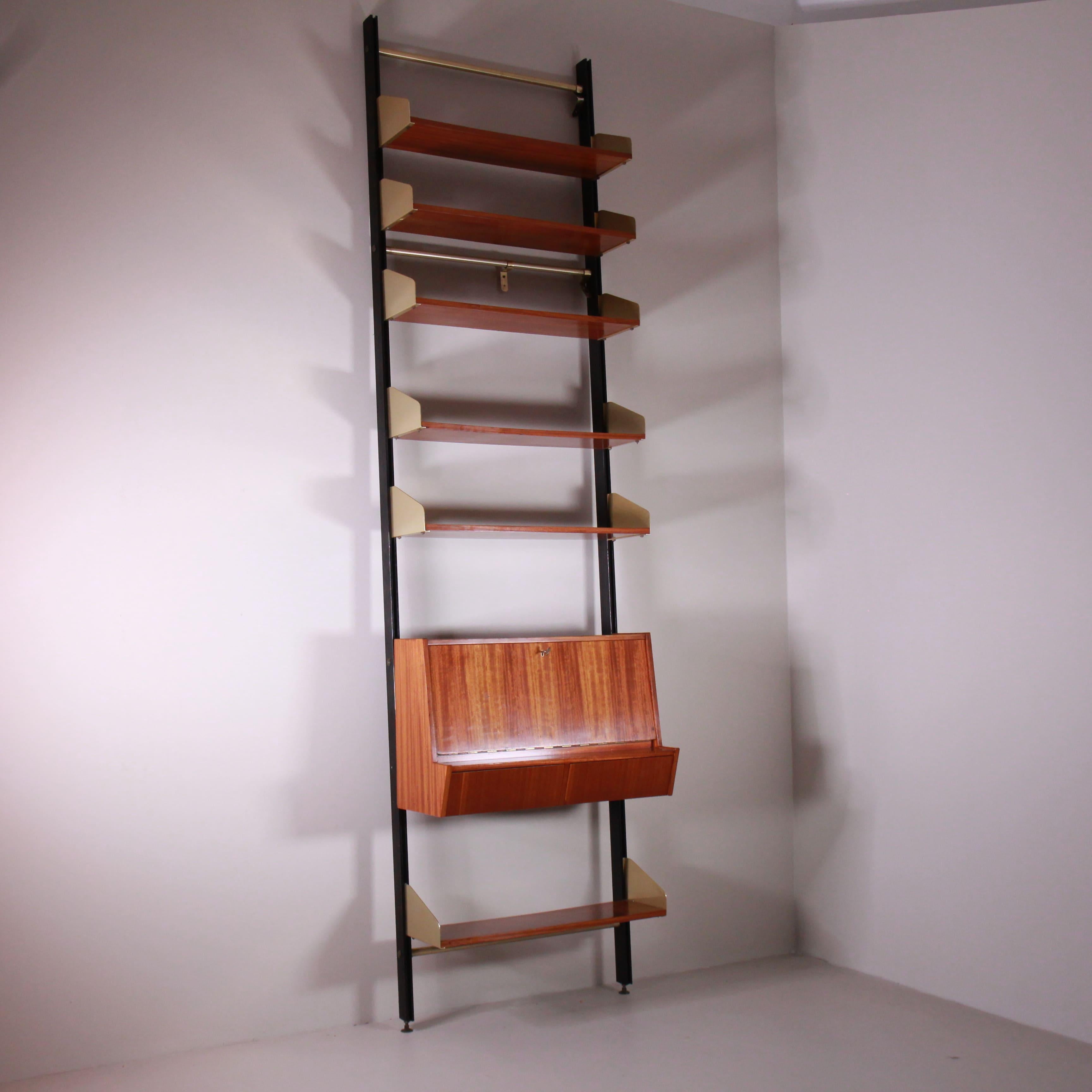 Italian Feal bookcase with writing module, 1960 For Sale